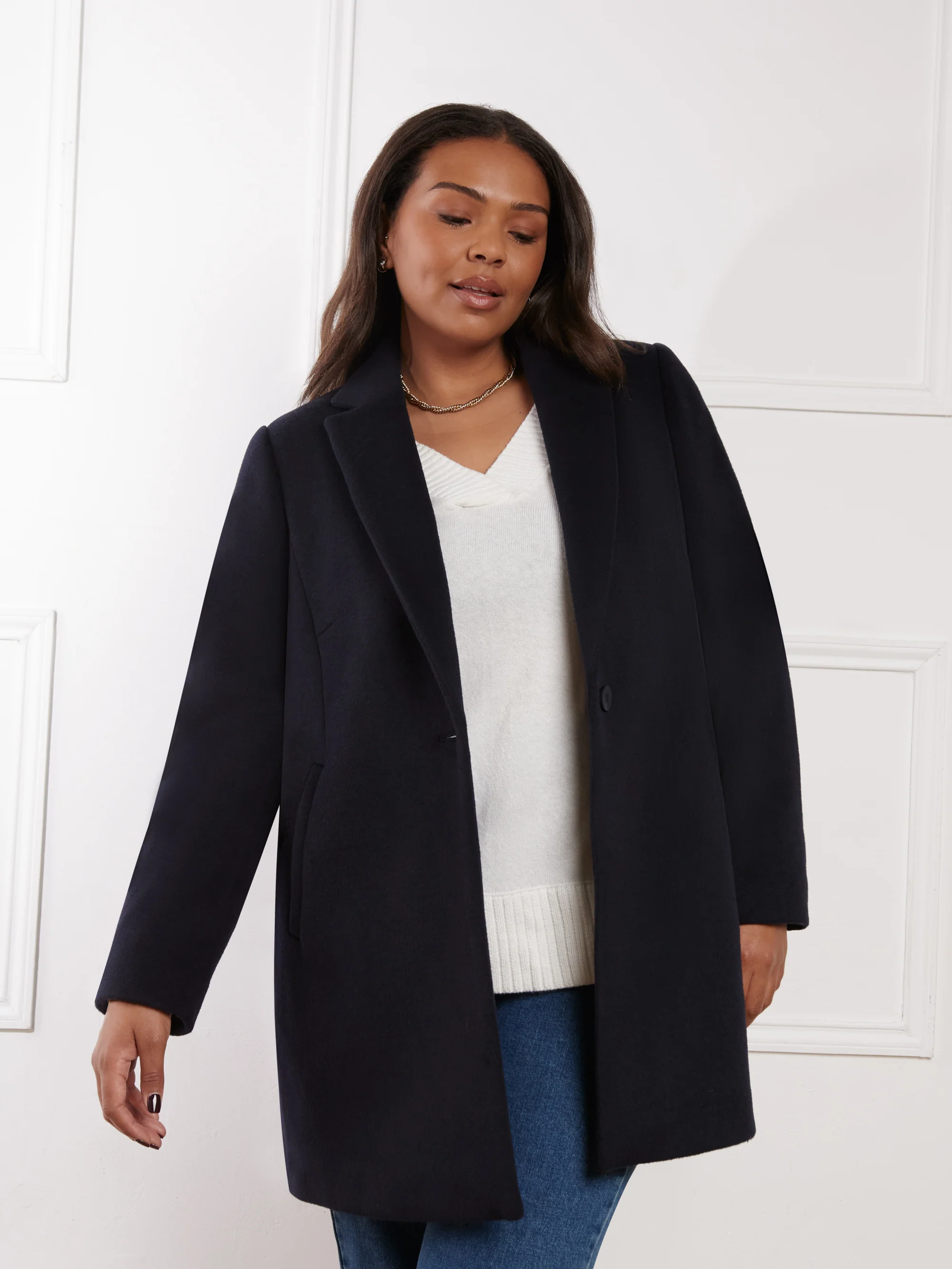 Navy Wool Blend Short Tailored Coat - Image 4