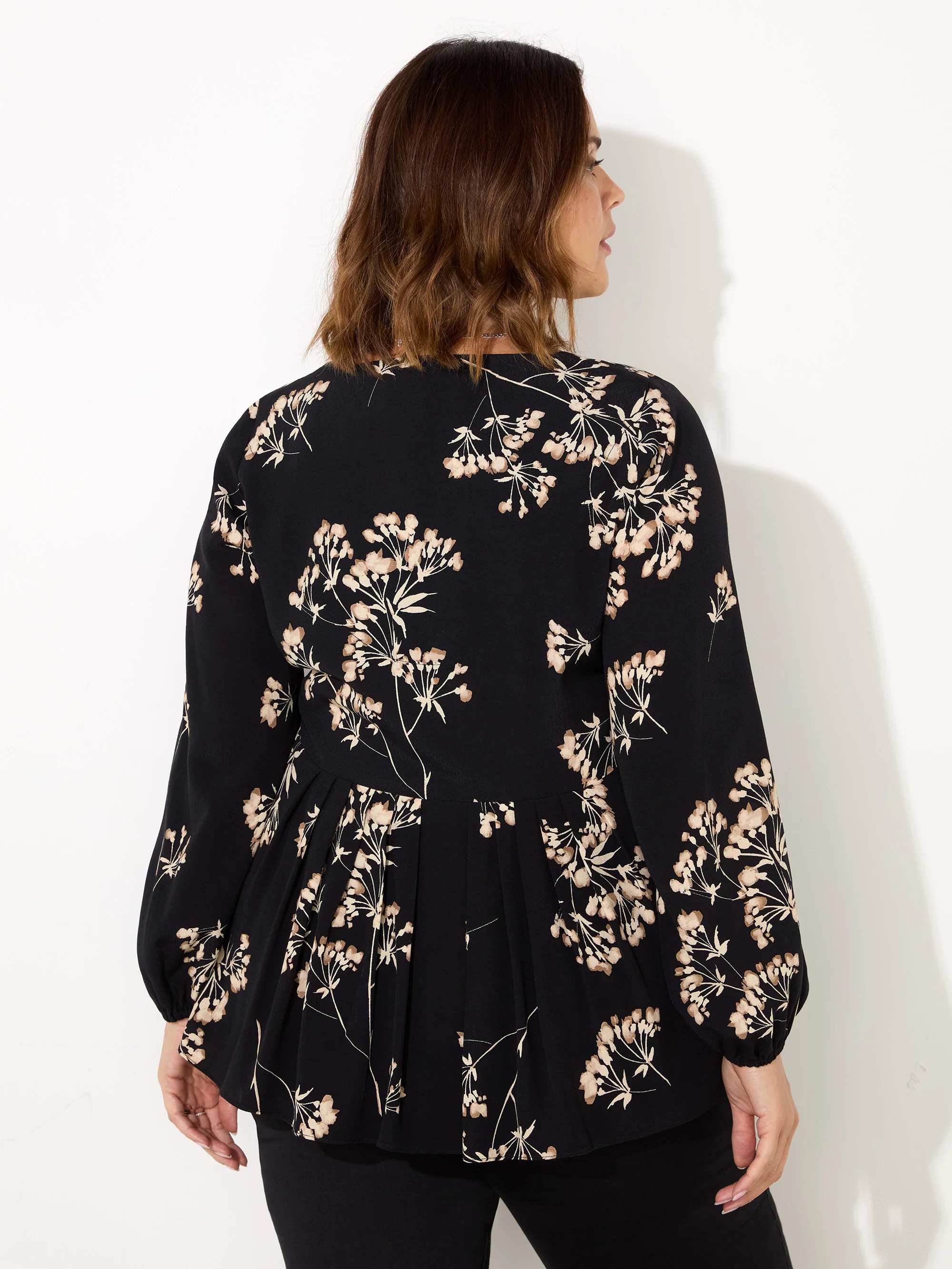 Black Floral Tie Front Blouse - Image 3