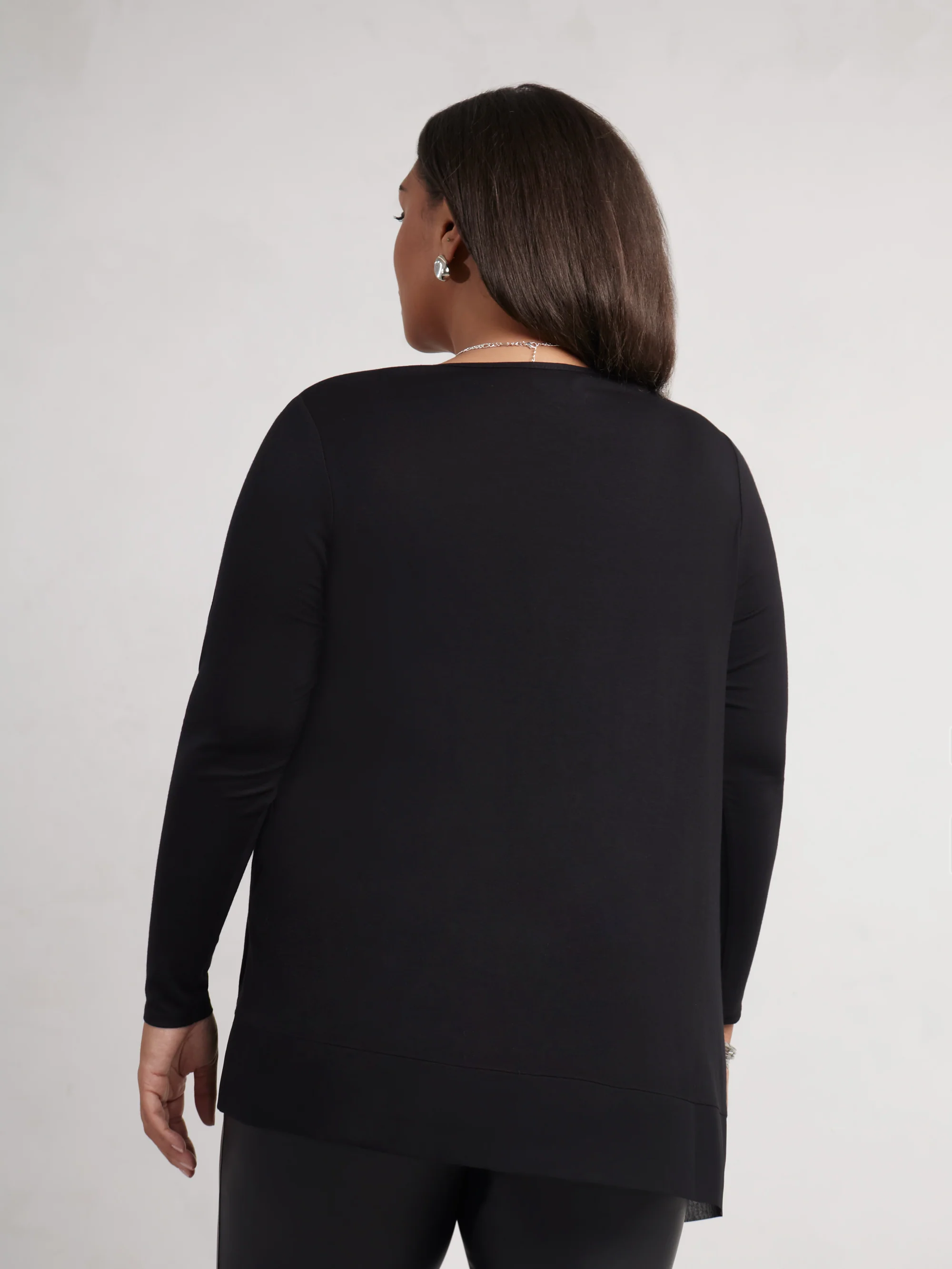 Petite Black Jersey Asymmetric Chiffon Hem Top - Image 3