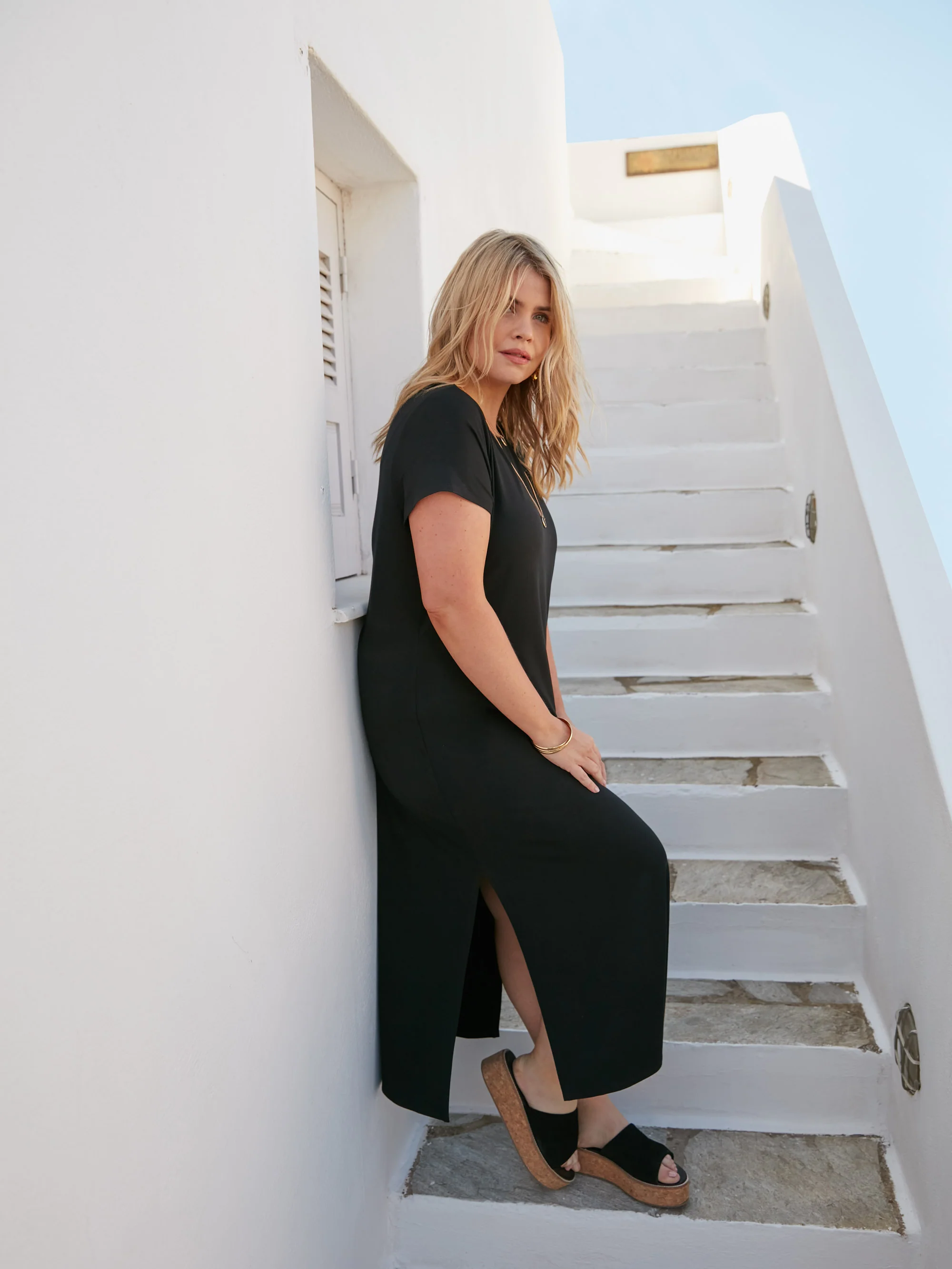 Petite Black Jersey Midaxi T-Shirt Dress