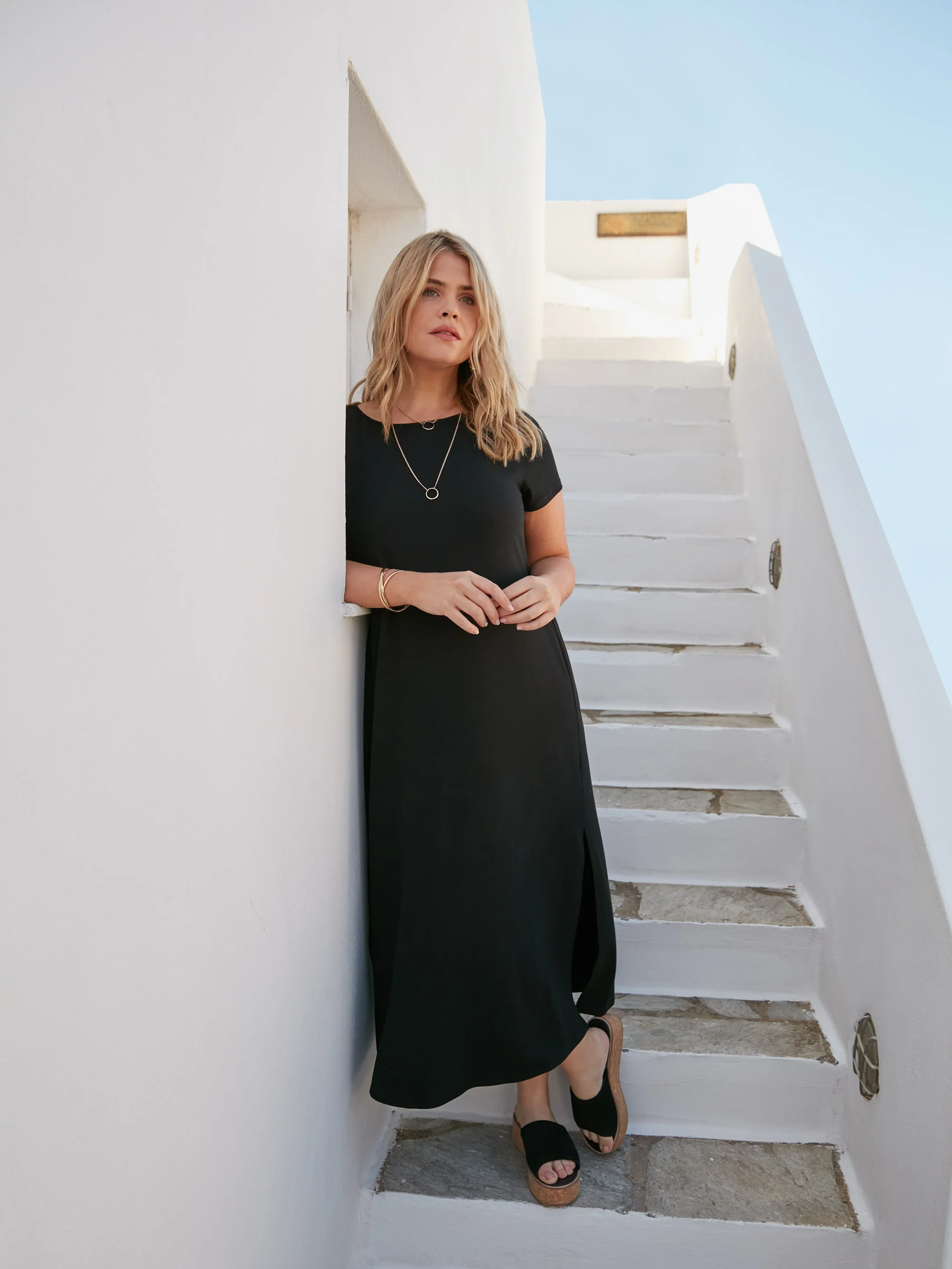 Petite Black Jersey Midaxi T-Shirt Dress - Image 2