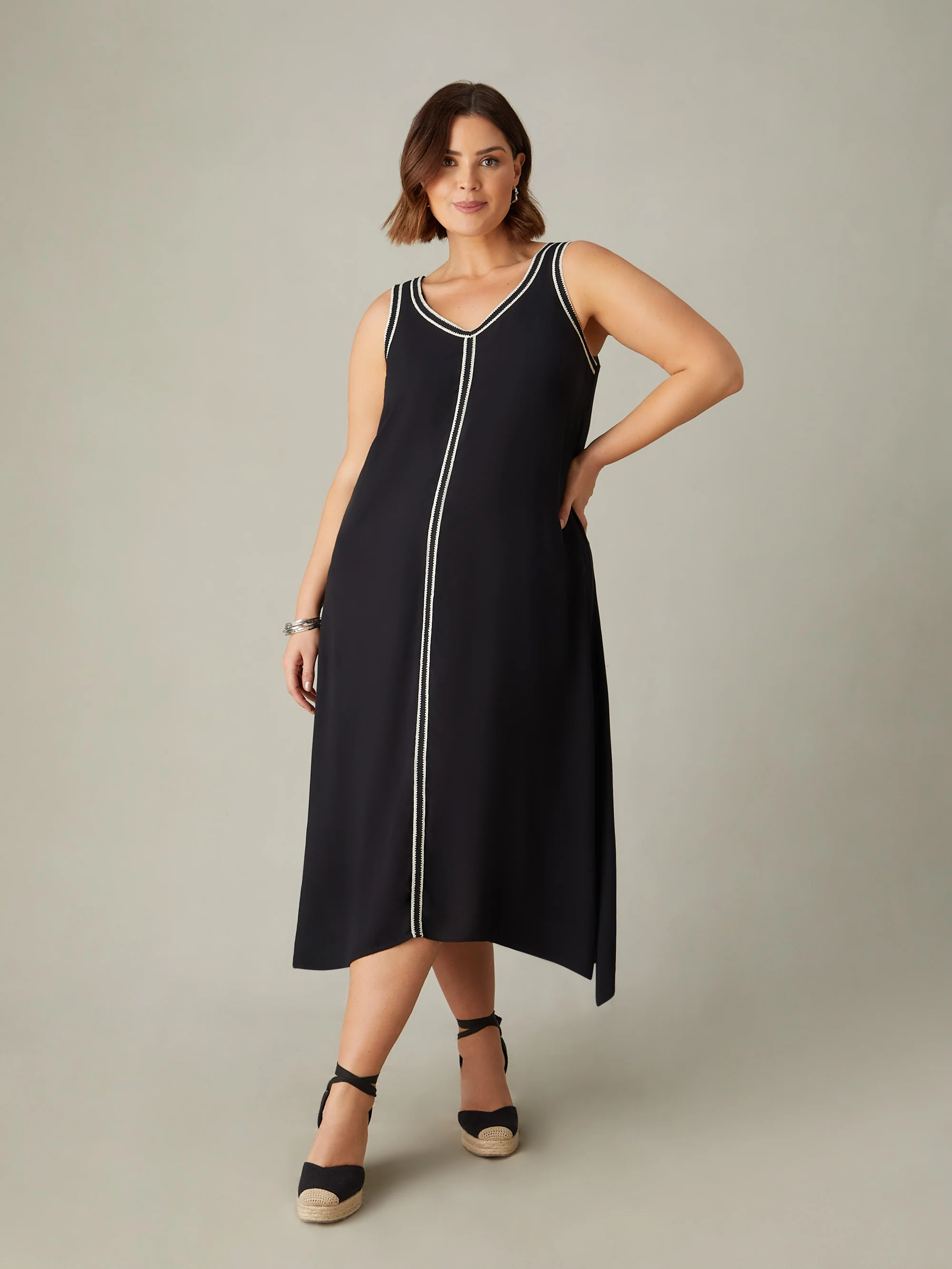 Petite Black Knit Trim Hanky Hem Dress - Image 3