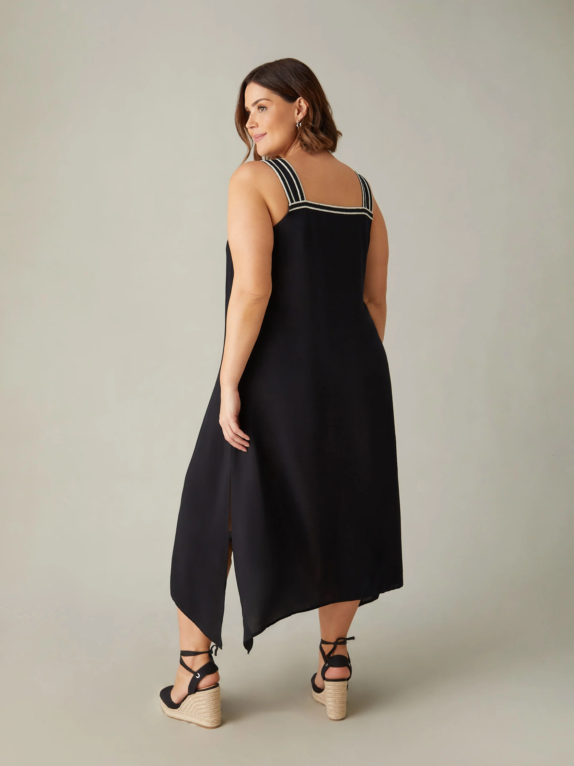Petite Black Knit Trim Hanky Hem Dress - Image 7