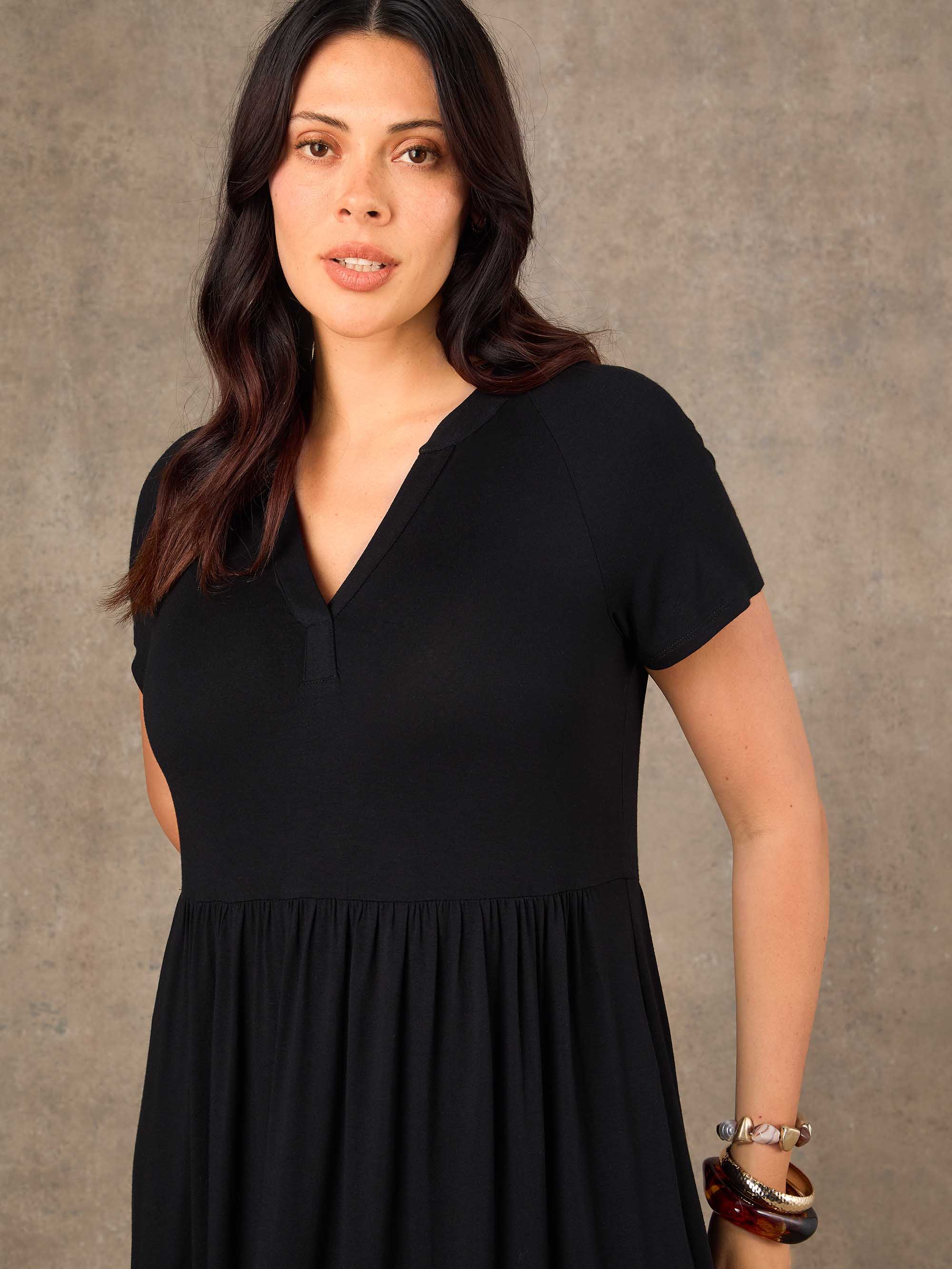 Petite Black Nehru Collar Tiered Maxi Dress - Image 2