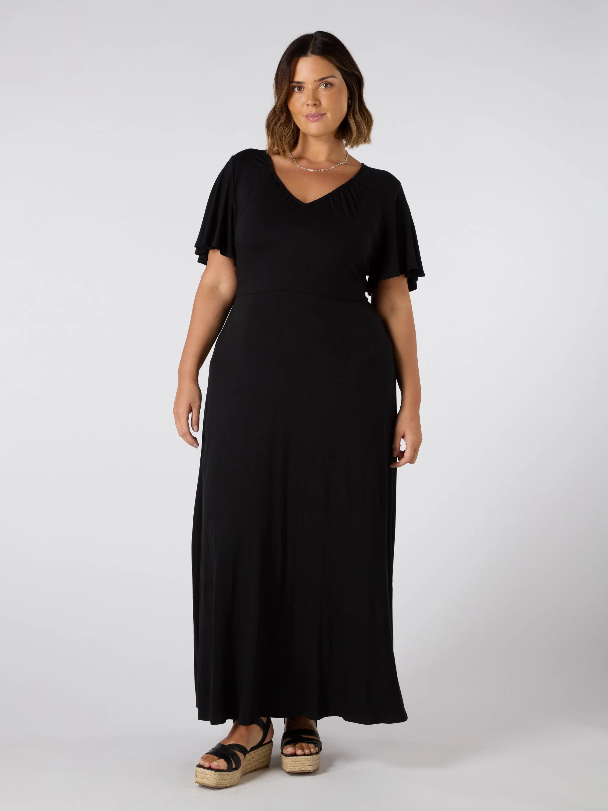 Petite Black V Neck Jersey Maxi Dress - Image 2