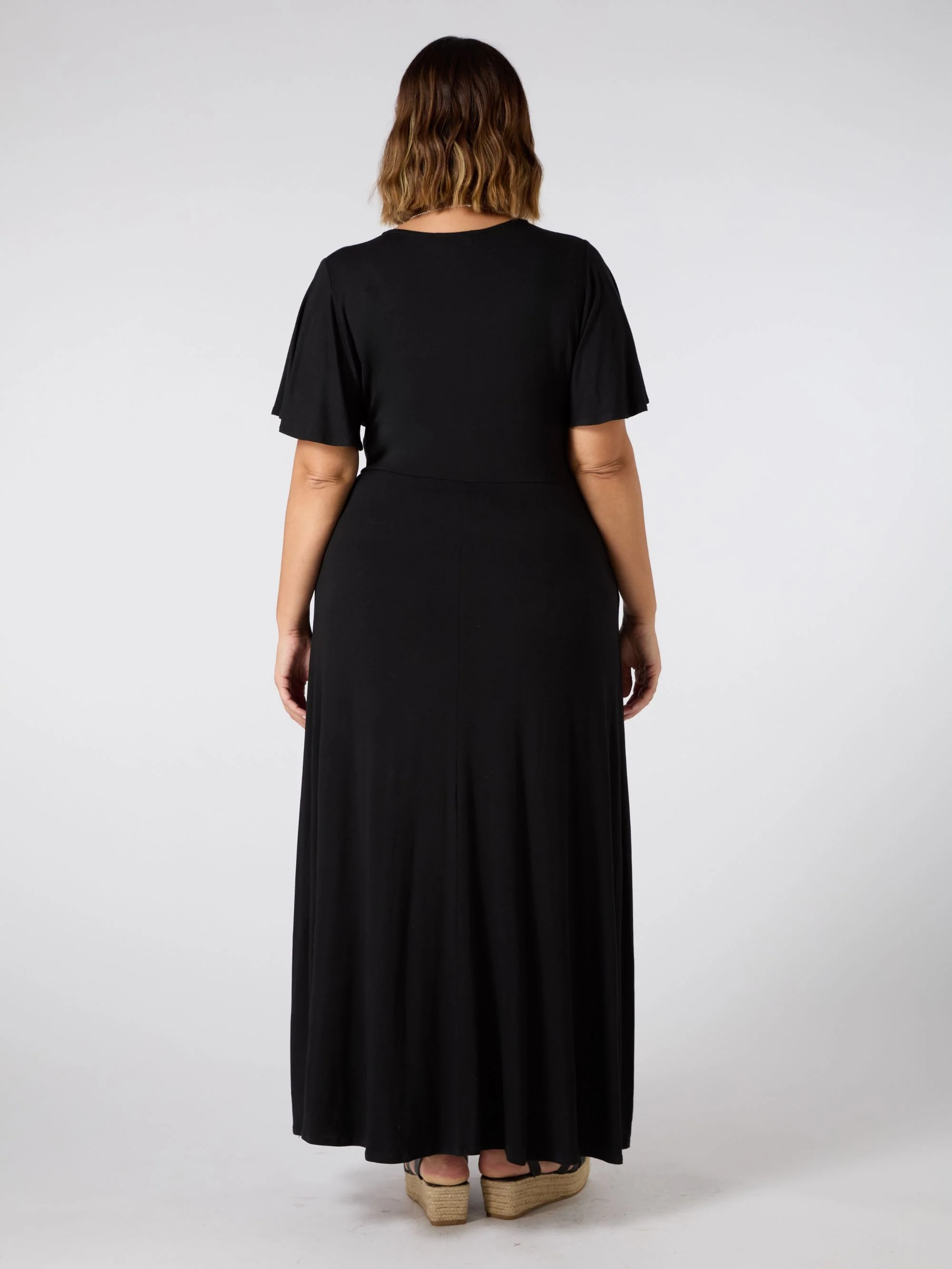 Petite Black V Neck Jersey Maxi Dress - Image 3