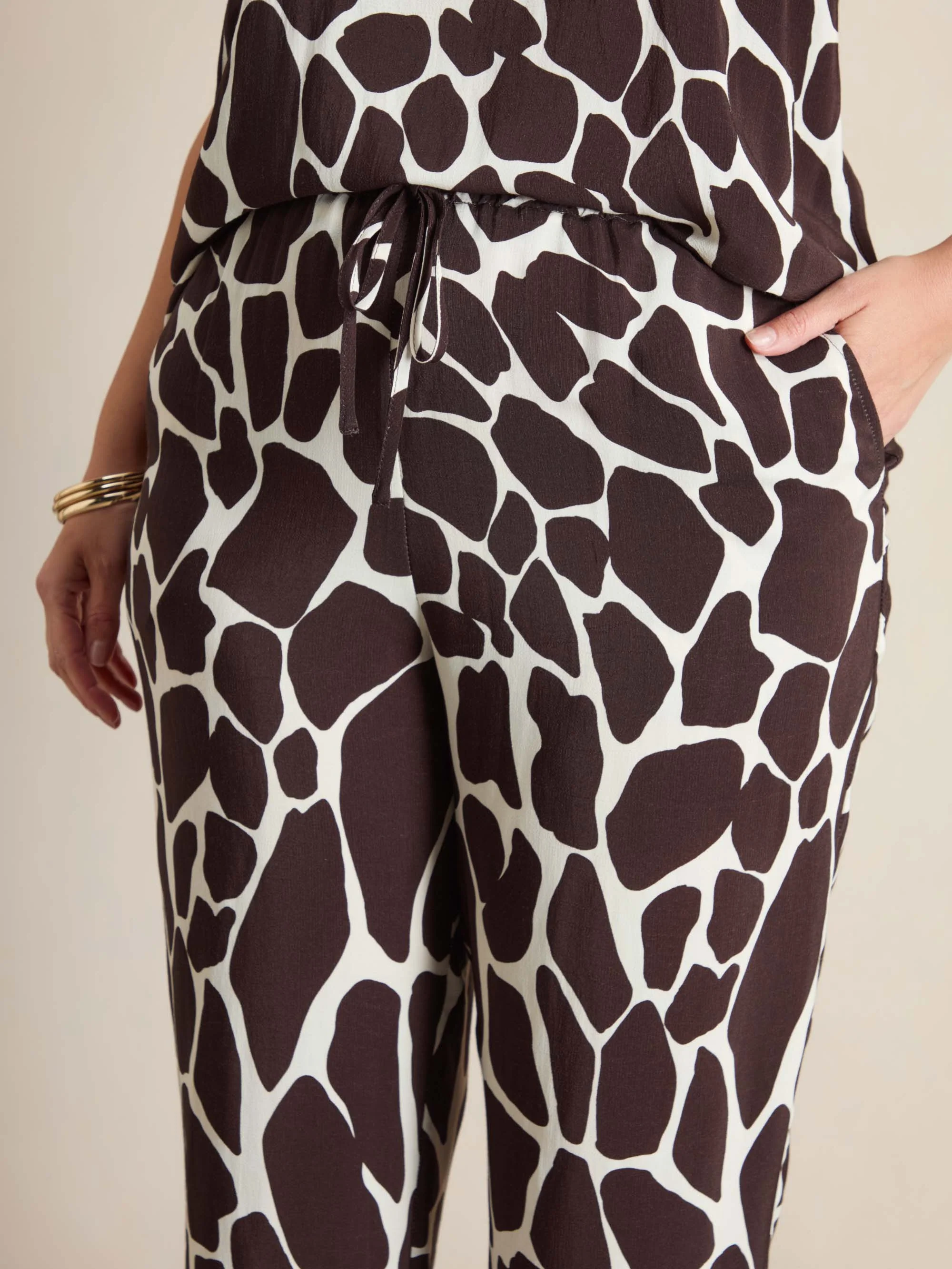Brown Animal Print Drawstring Trouser - Image 3