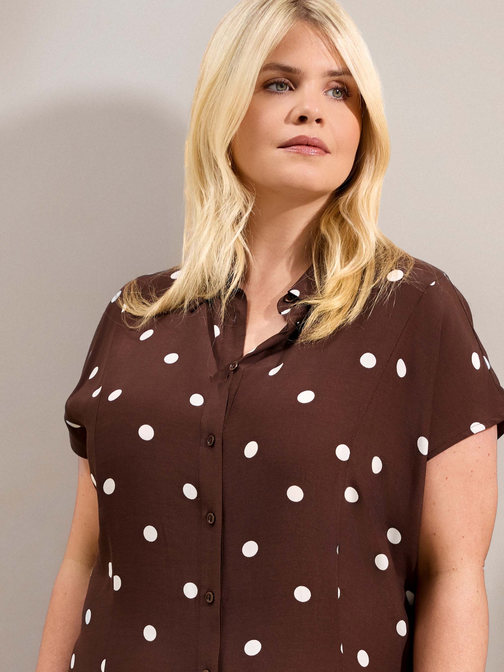 Petite Chocolate Polka Dot Print Midaxi Shirt Dress - Image 6
