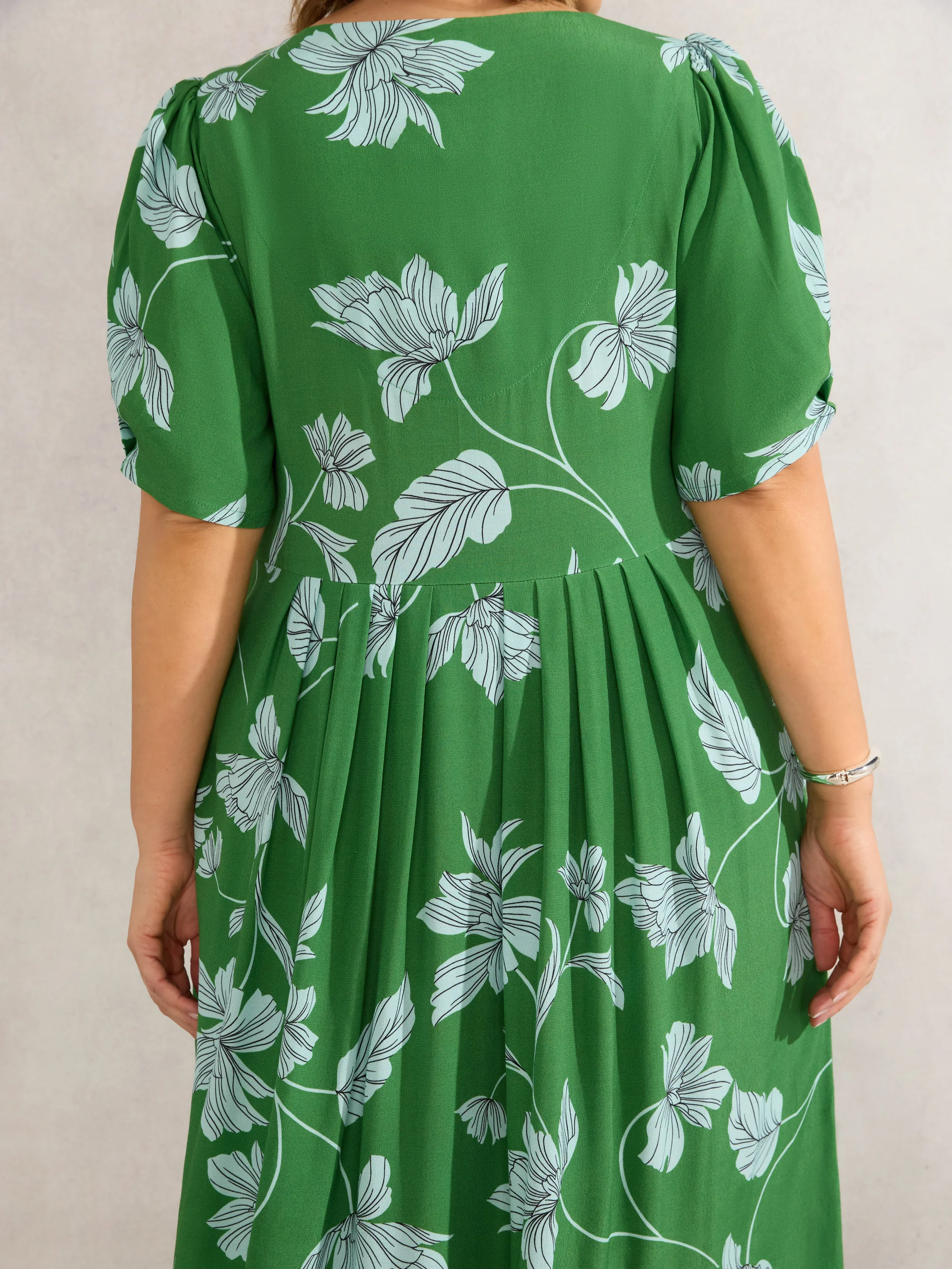 Green Floral Print Short Sleeve Lace Up Dress - Image 7
