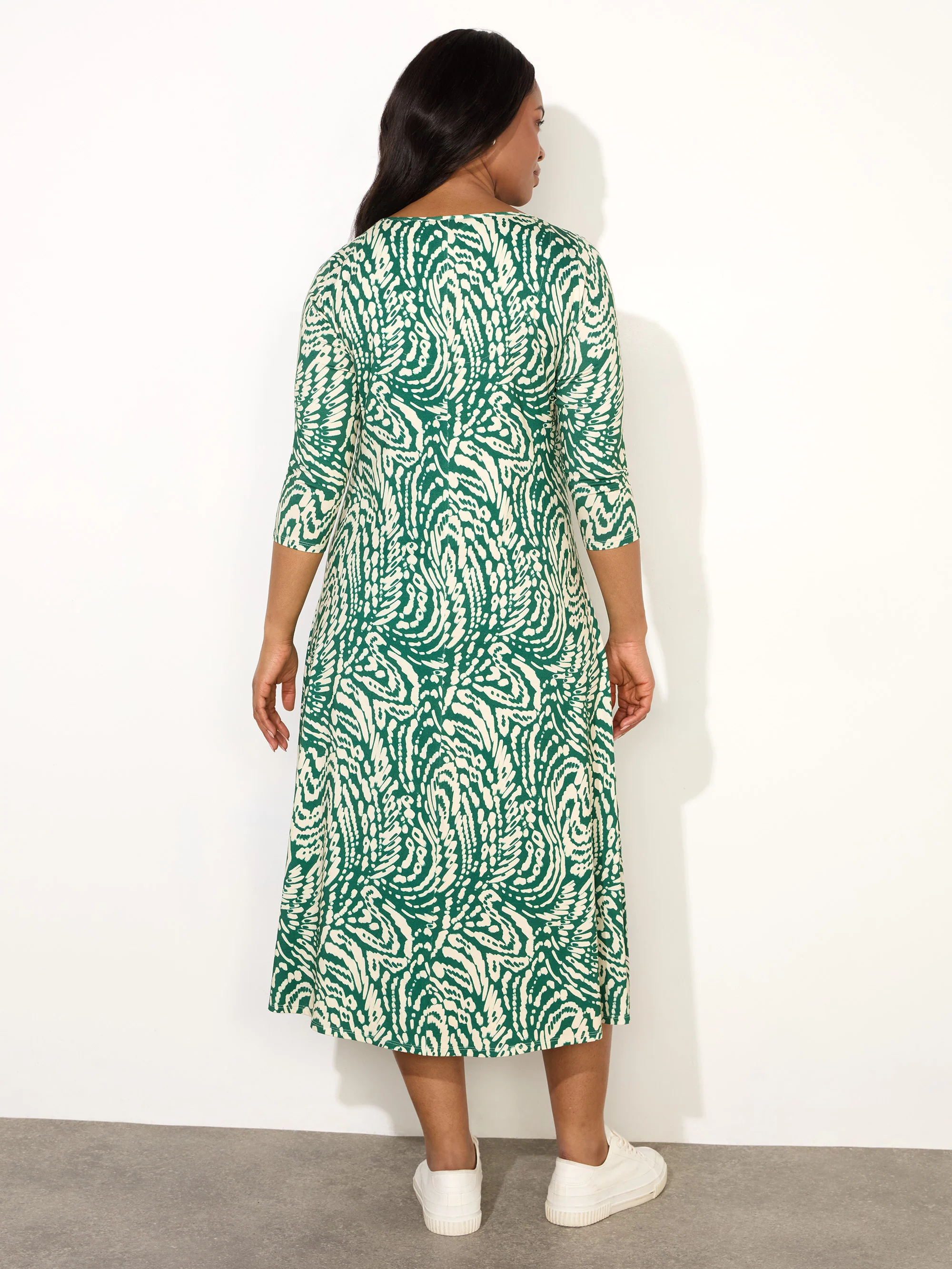 Petite Green Mono Print Jersey Ruched Front Dress - Image 6