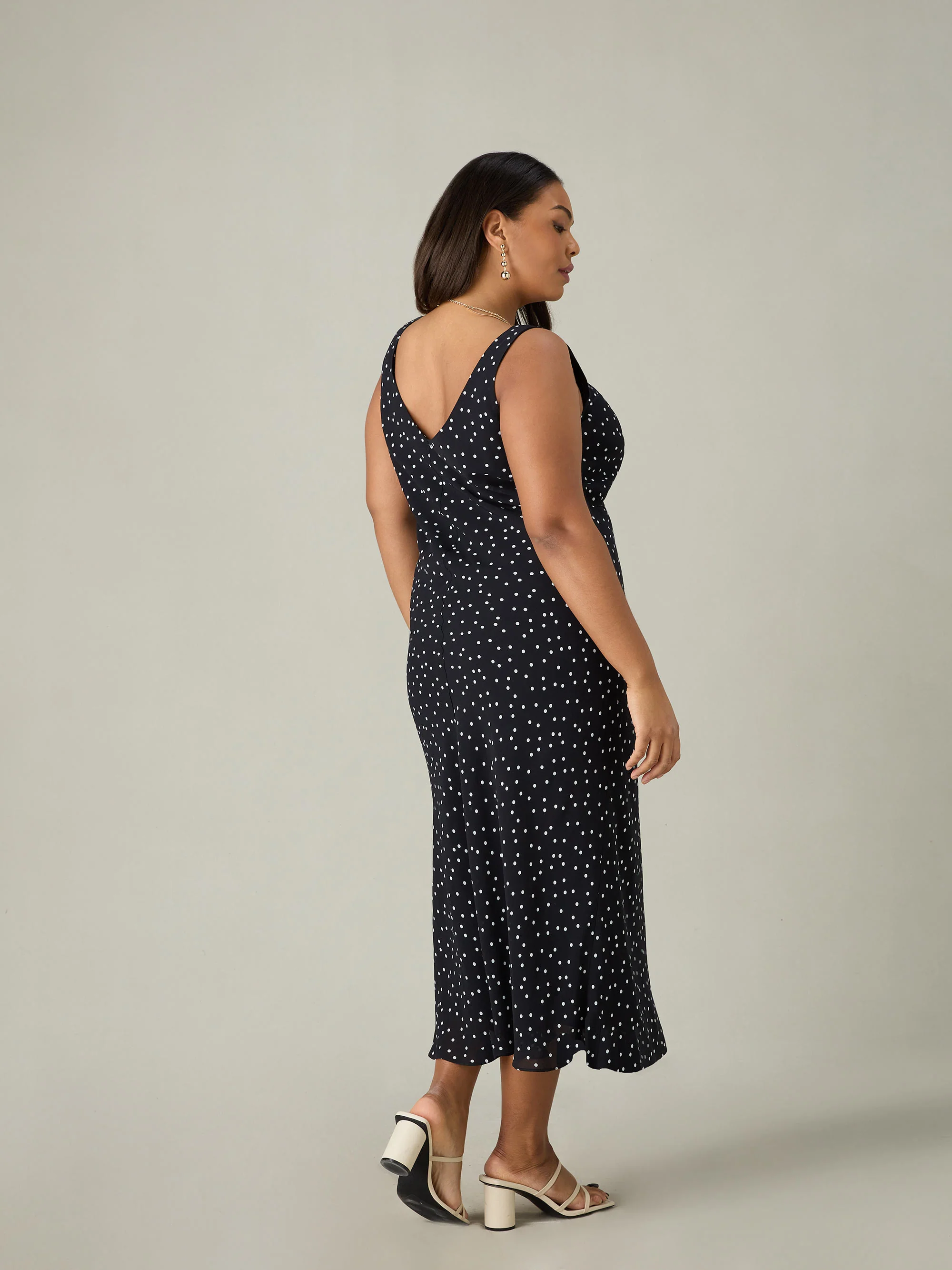 Petite Mono Spot Print Bias Cut Bustier Dress - Image 3