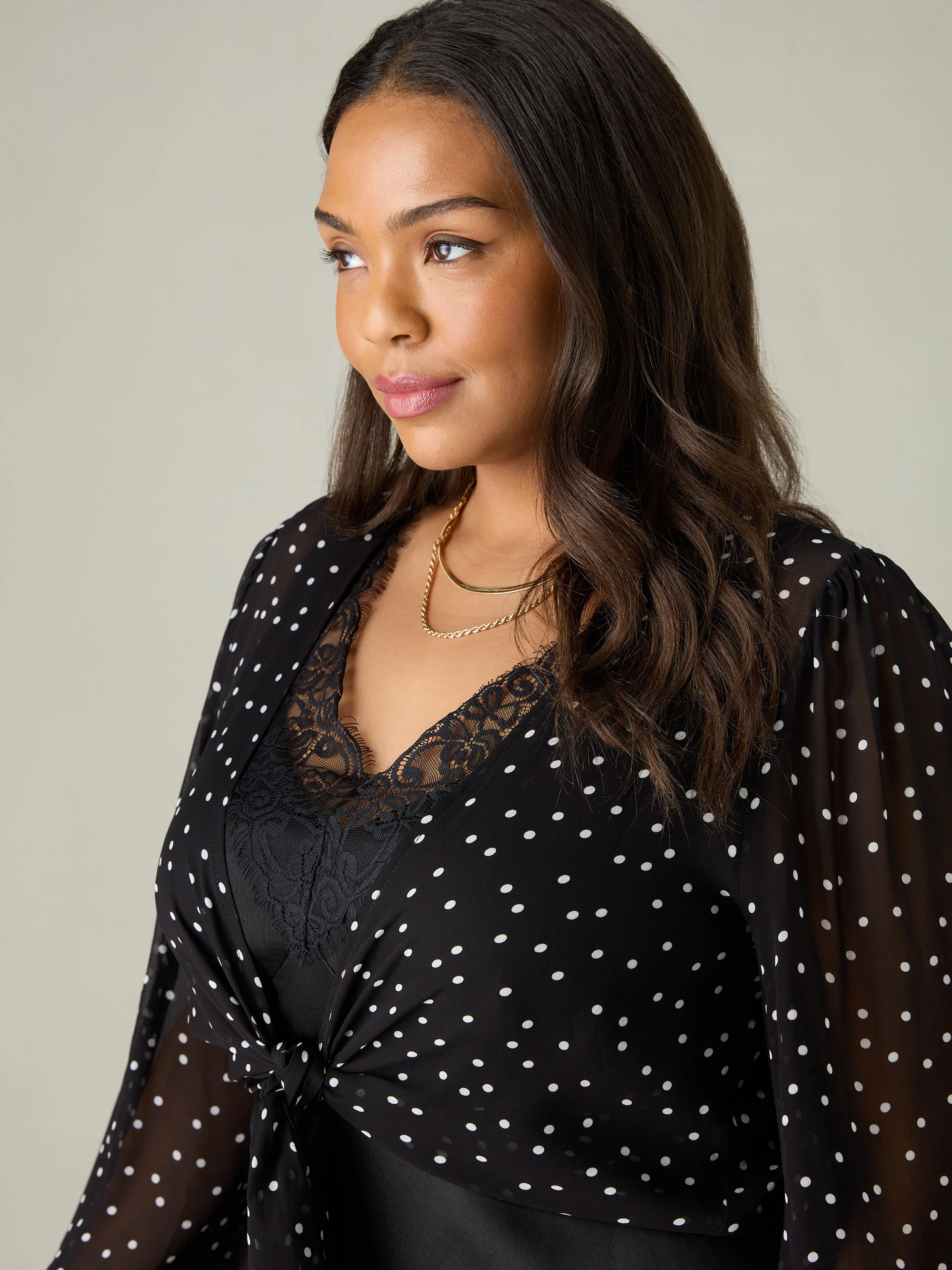 Petite Mono Spot Print Tie Front Cover Up - Image 2