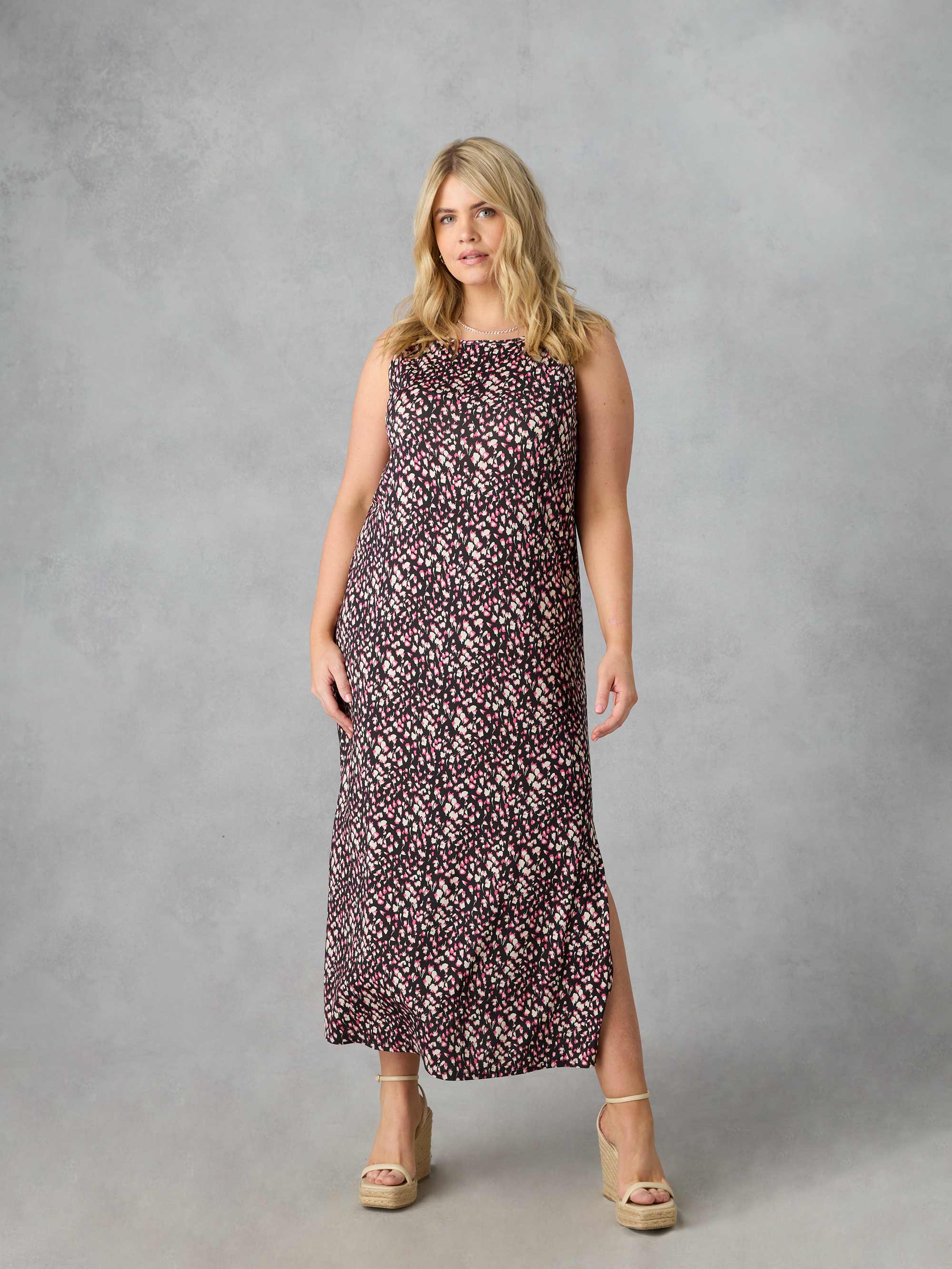 Multi Ditsy Jersey Sleeveless Maxi Dress - Image 3