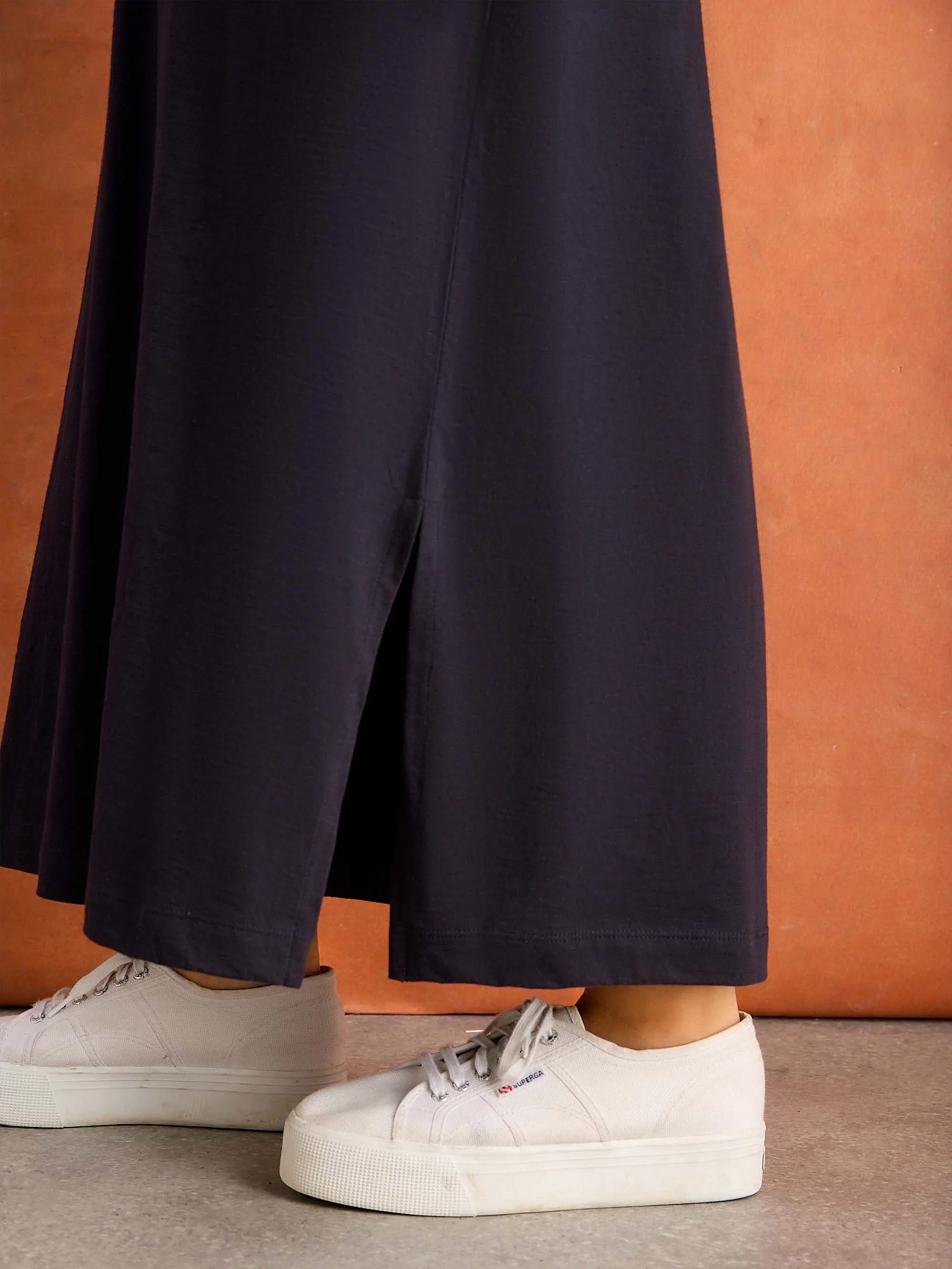 Navy Slub Jersey Polo Collared Midi Dress - Image 6