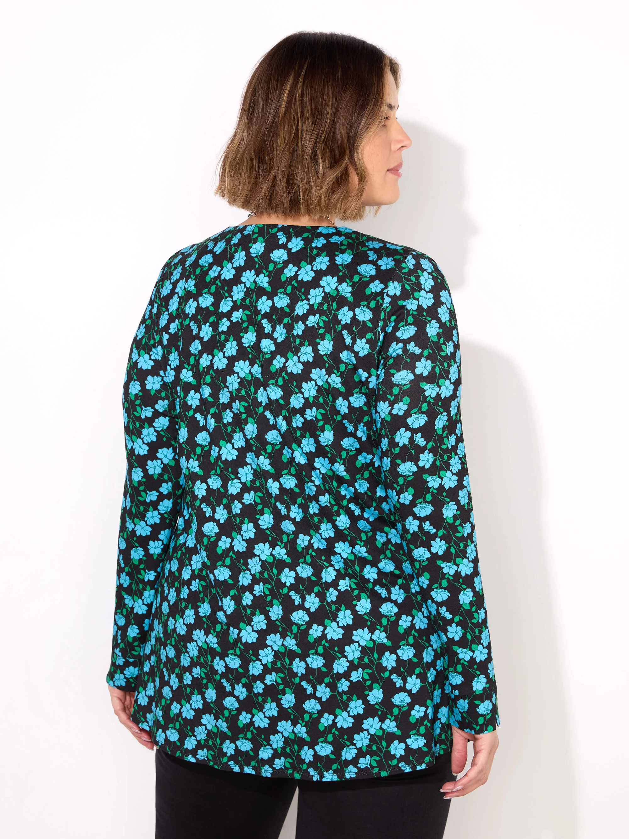 Petite Navy Ditsy Pleat Front Jersey Top - Image 3