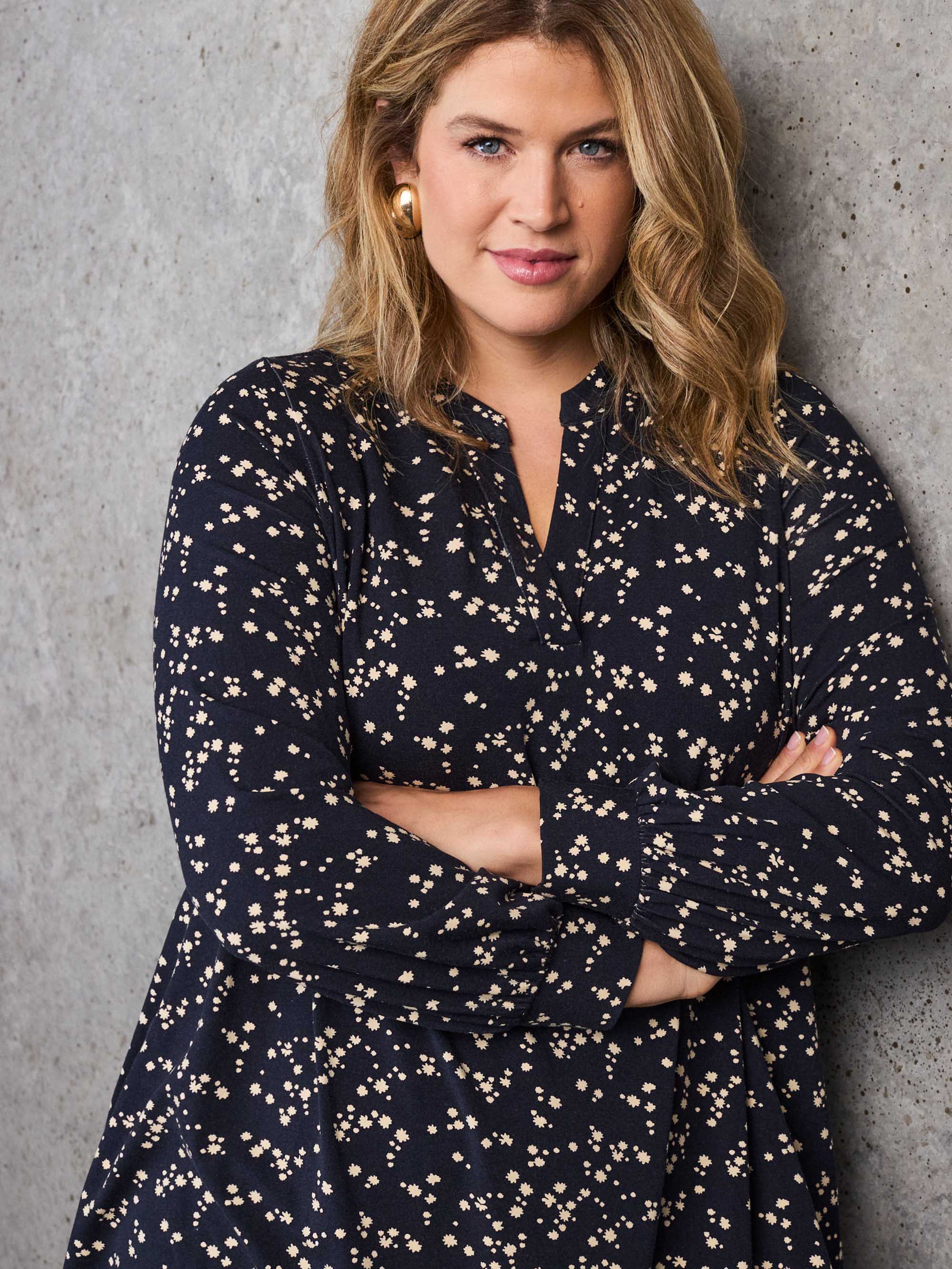 Petite Navy Ditsy Print Nehru Collar Tunic - Image 2