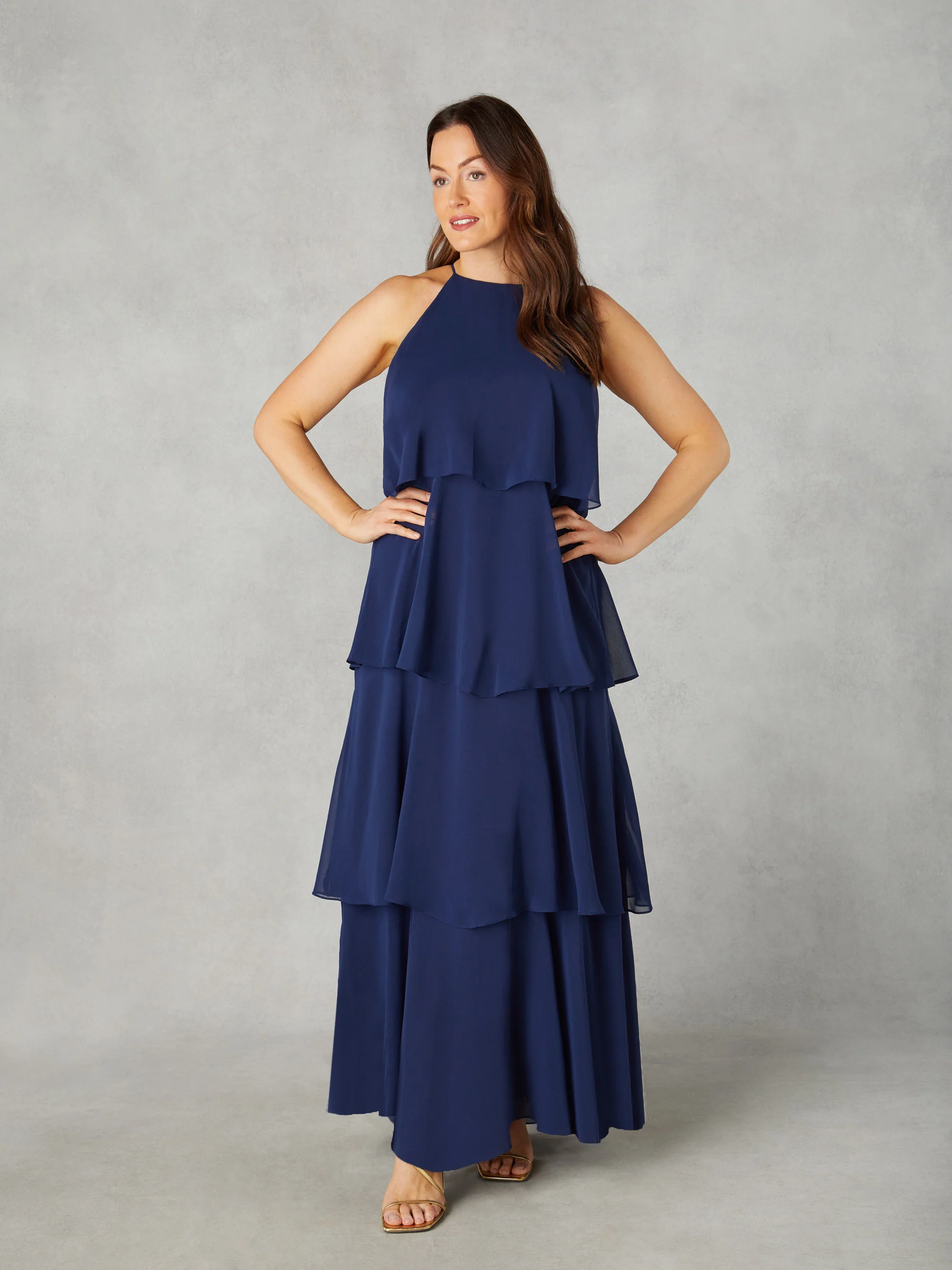 Petite Navy Ruffle Tiered Maxi Dress