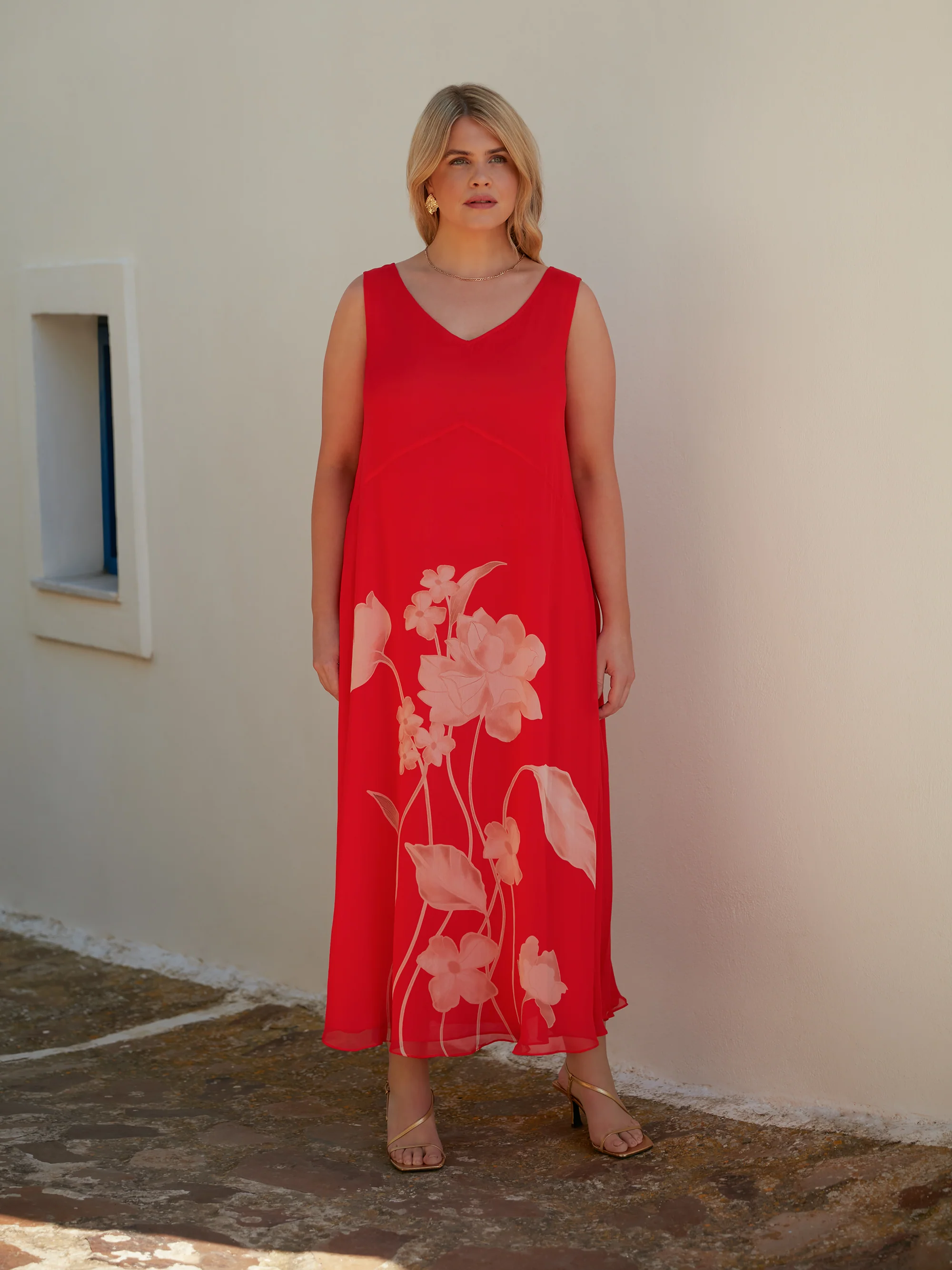 Petite Red Floral Print Sleeveless Maxi Dress - Image 2