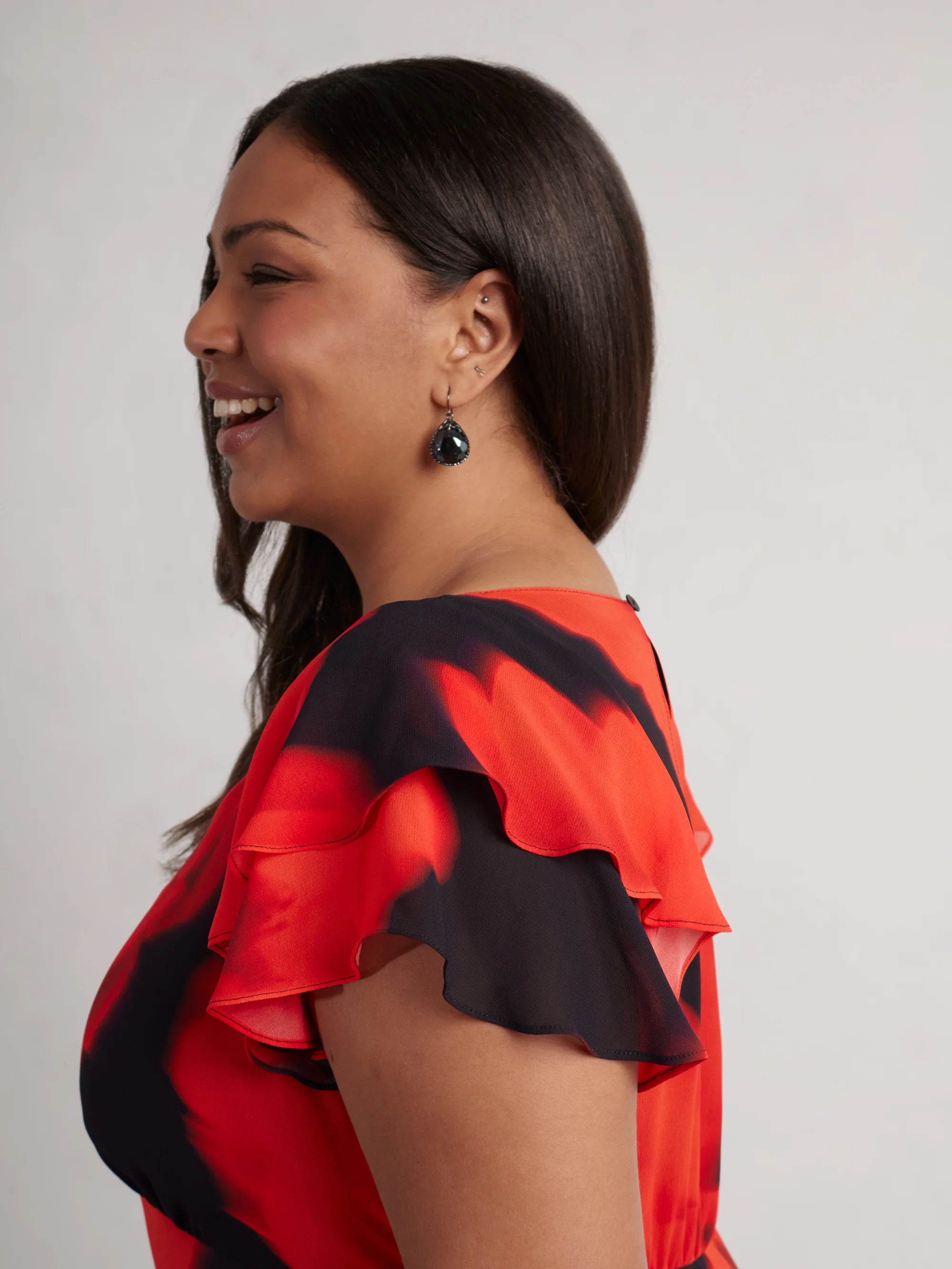 Petite Red Floral Ruffle Shoulder Maxi Dress - Image 5