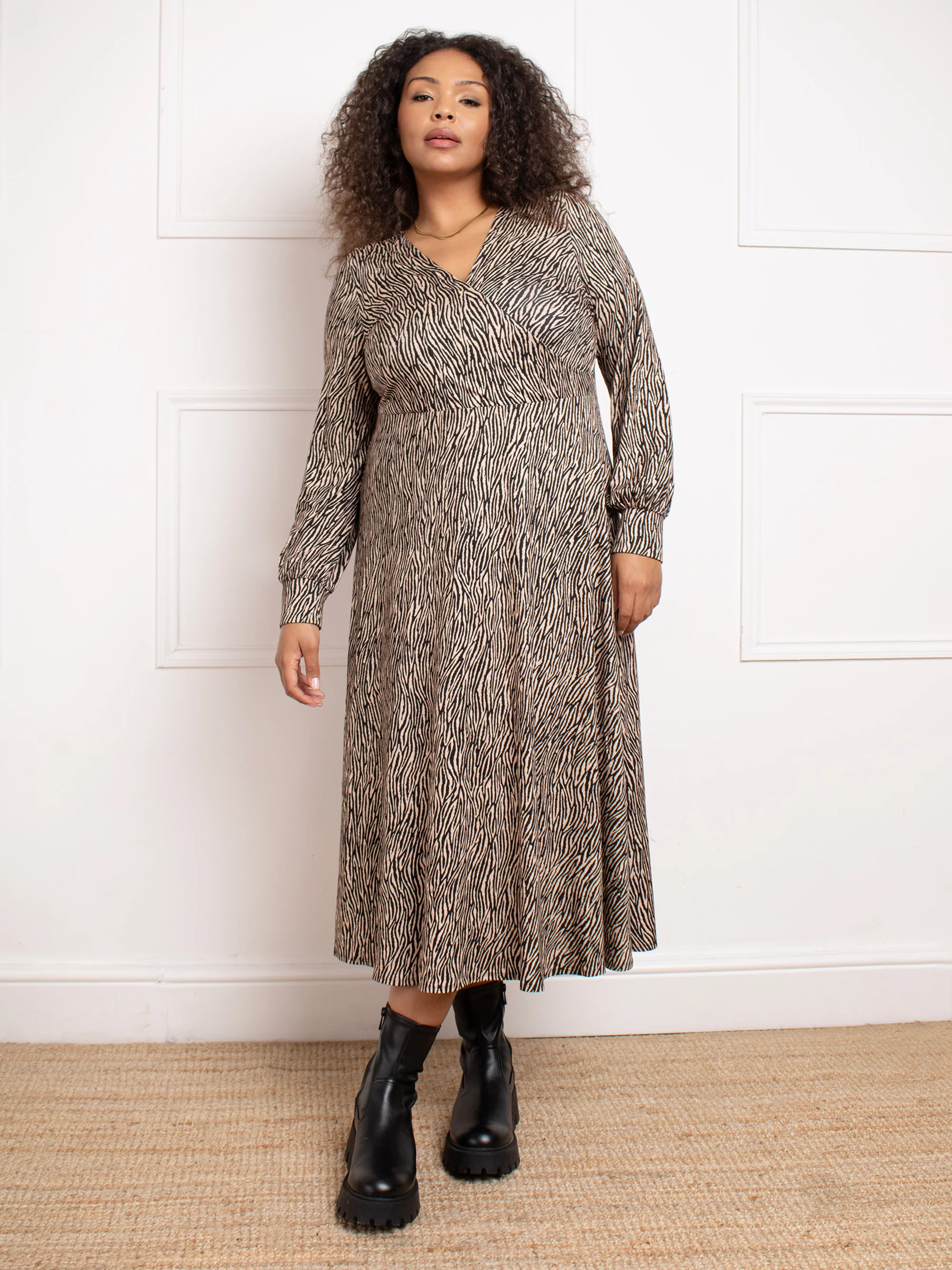 Zebra Wrap Dress With Blouson Sleeves - Image 3