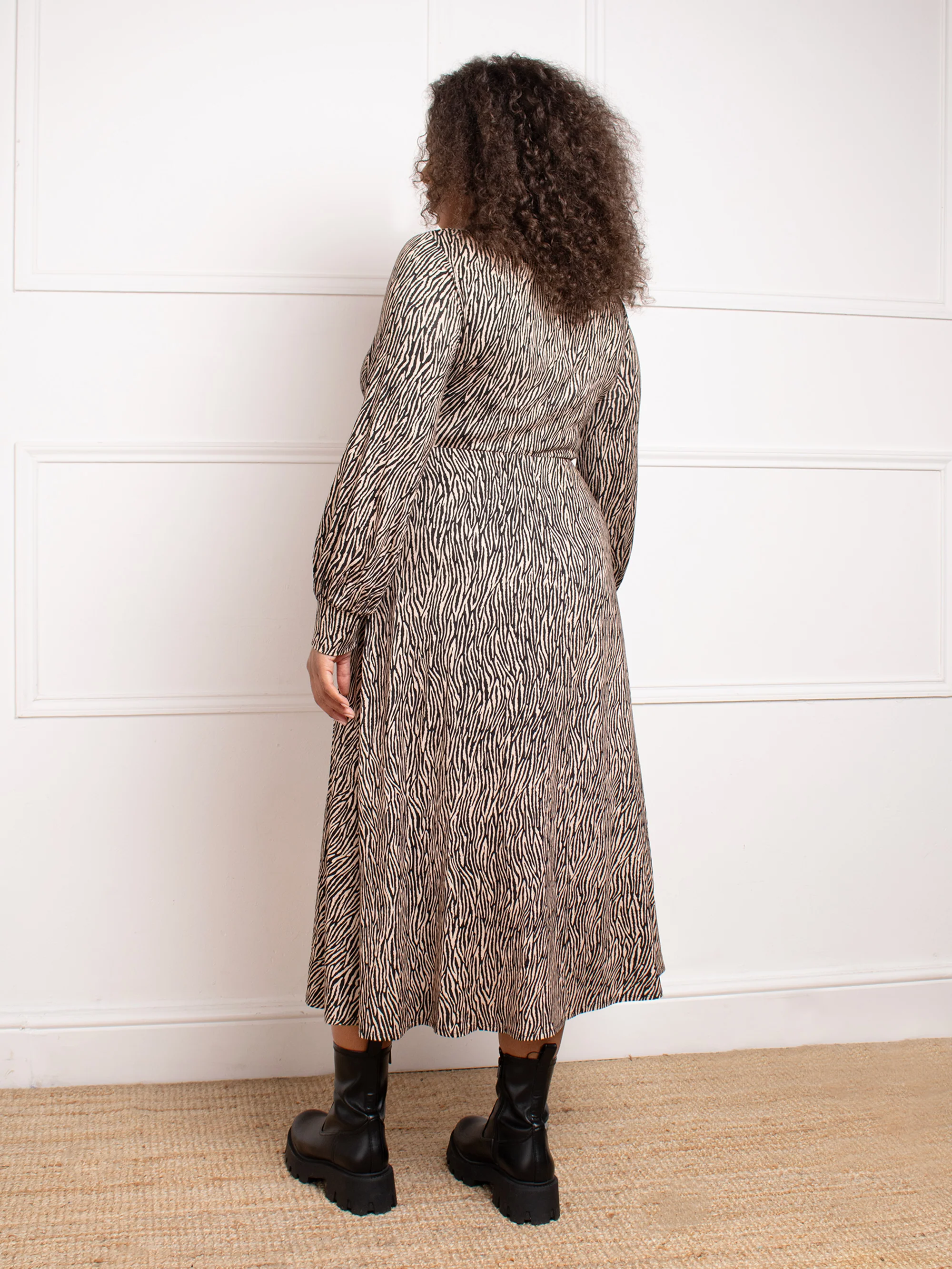 Zebra Wrap Dress With Blouson Sleeves - Image 4
