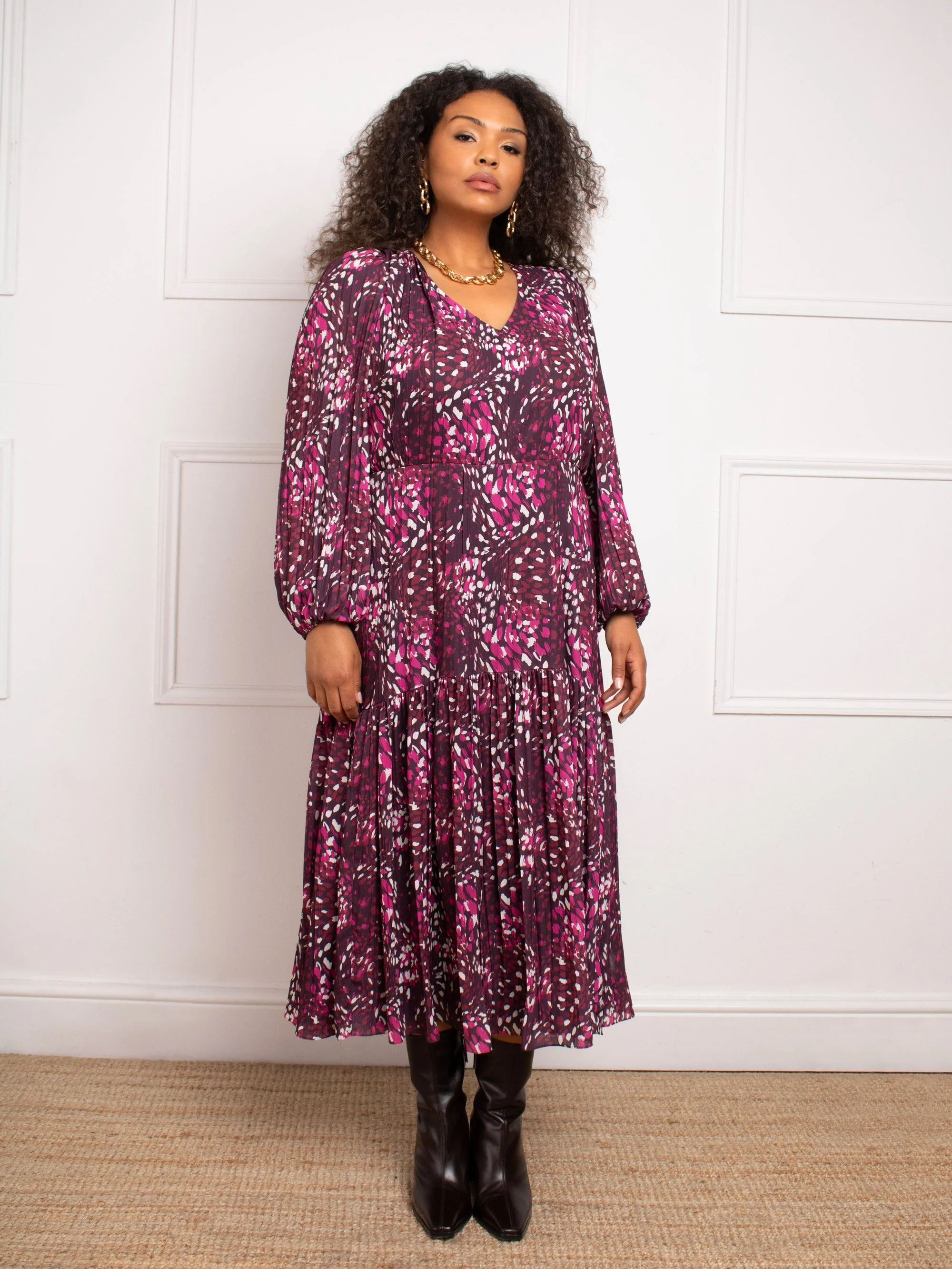 Pink Abstract Print Midaxi Dress - Image 8