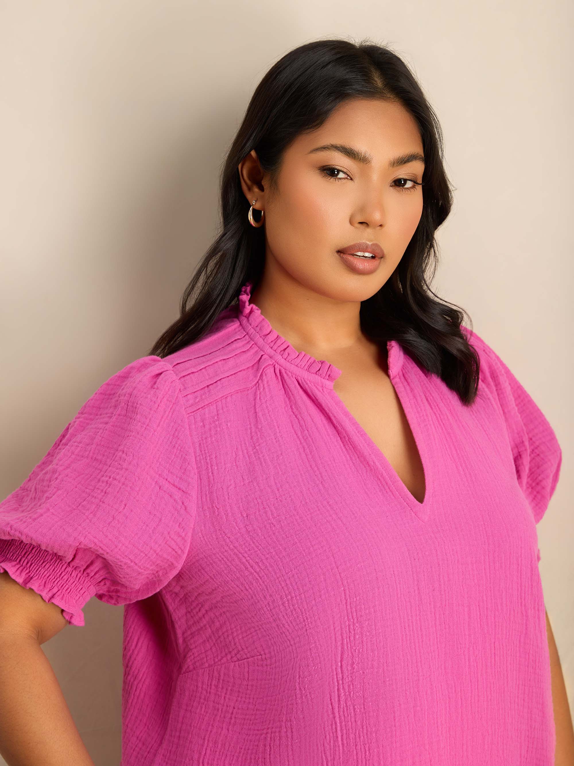 Pink Cheesecloth Puff Sleeve Blouse - Image 3