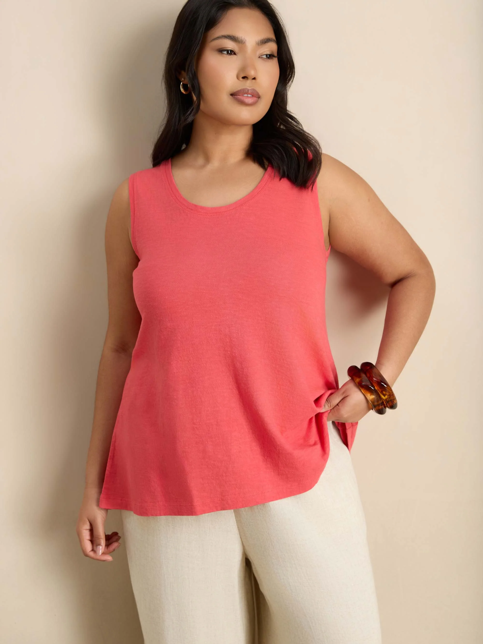 Pink Cotton Slub Round Neck Vest