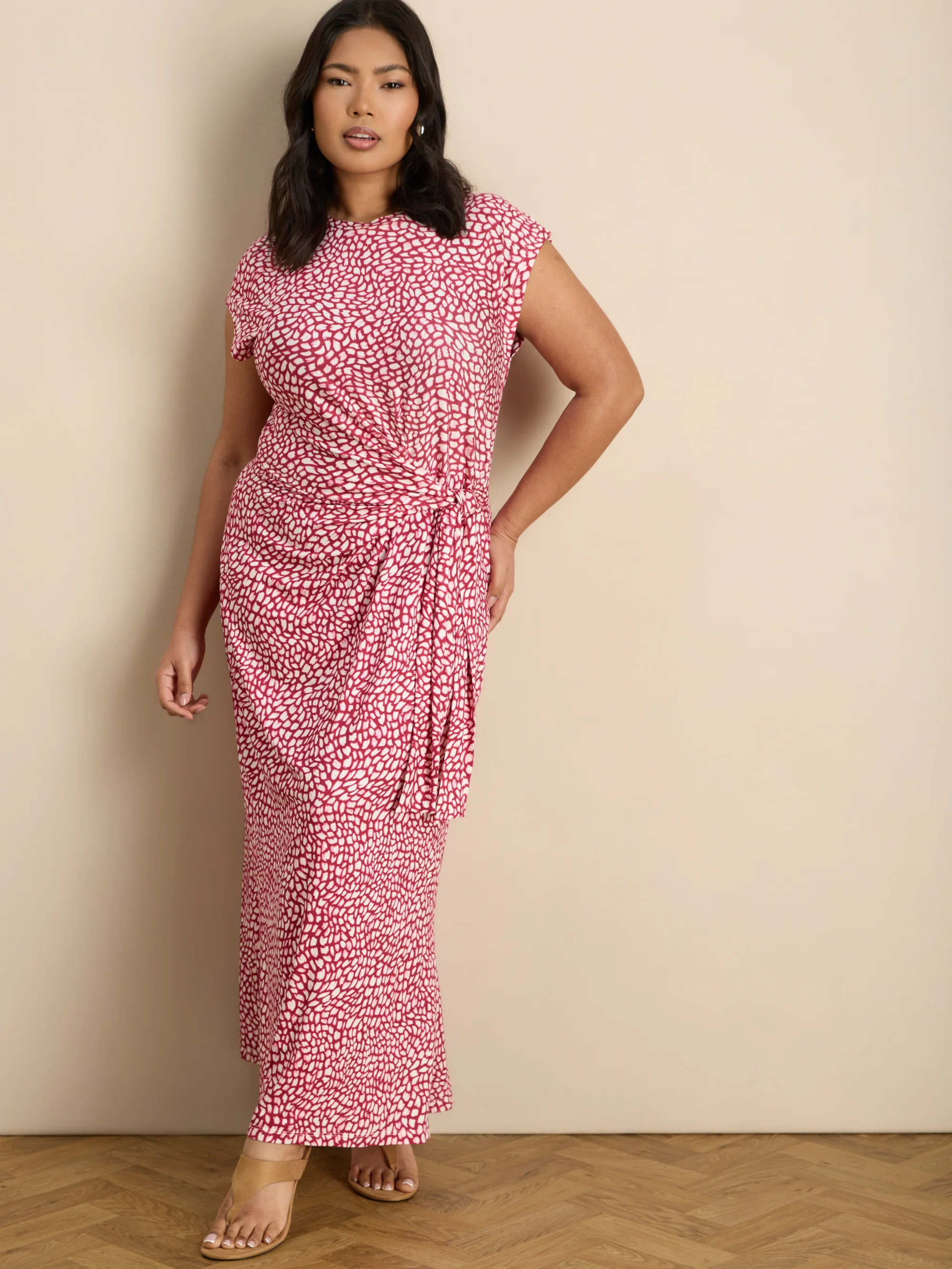 Pink Abstract Short Sleeve Tie Side Jersey Midaxi - Image 5