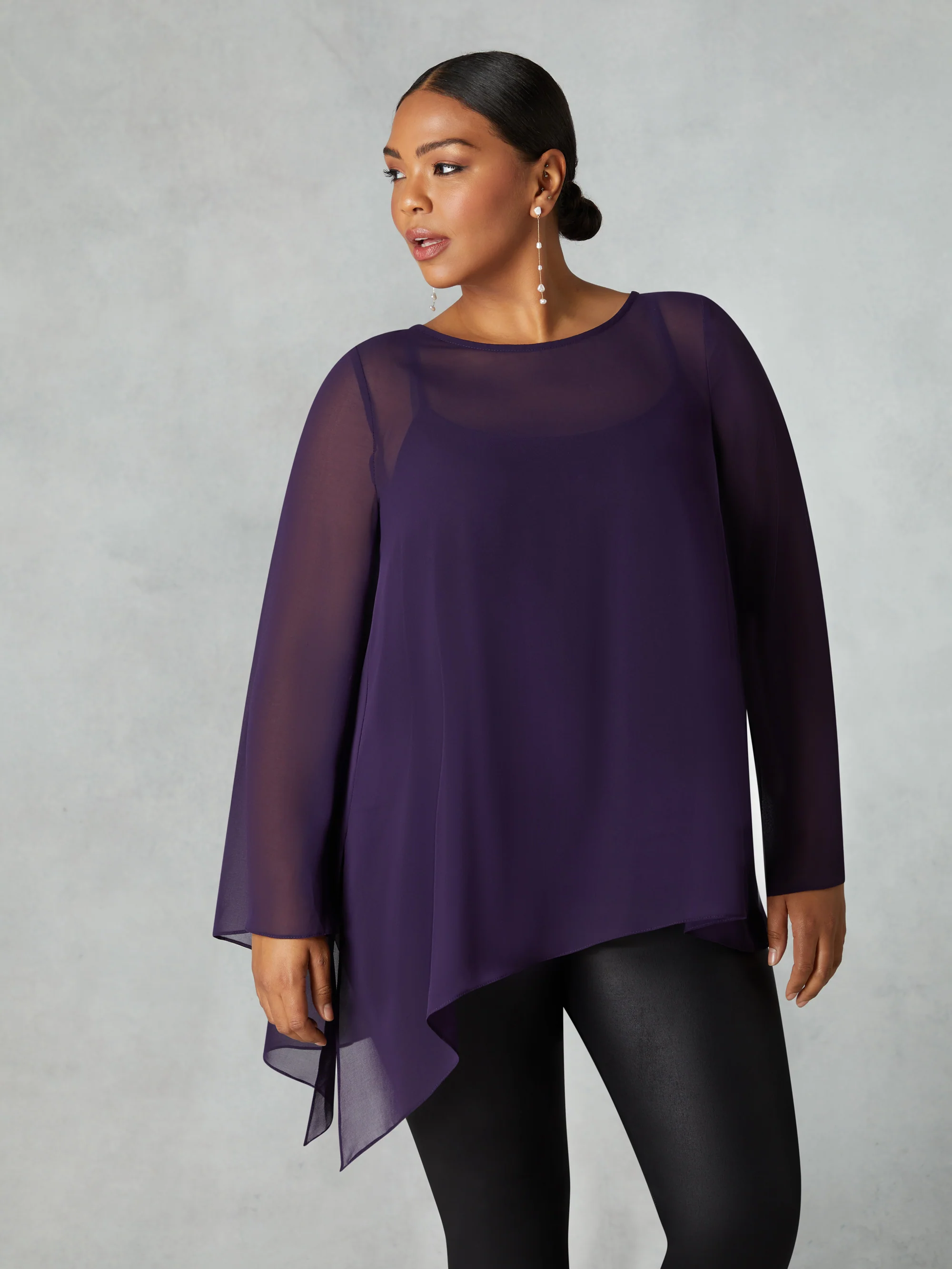 Purple Chiffon Asymmetric Top