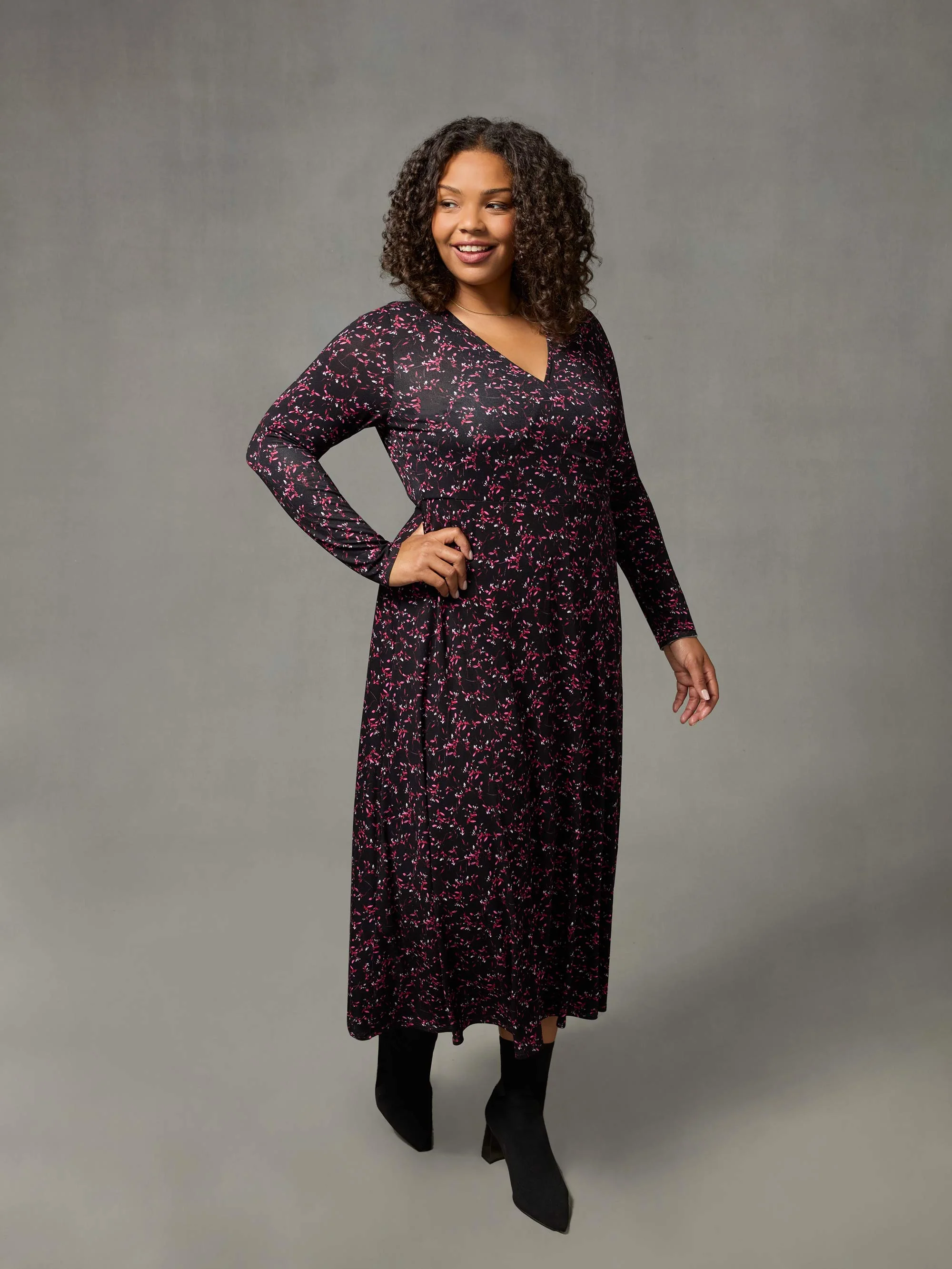 Purple Ditsy Print Jersey Wrap Dress