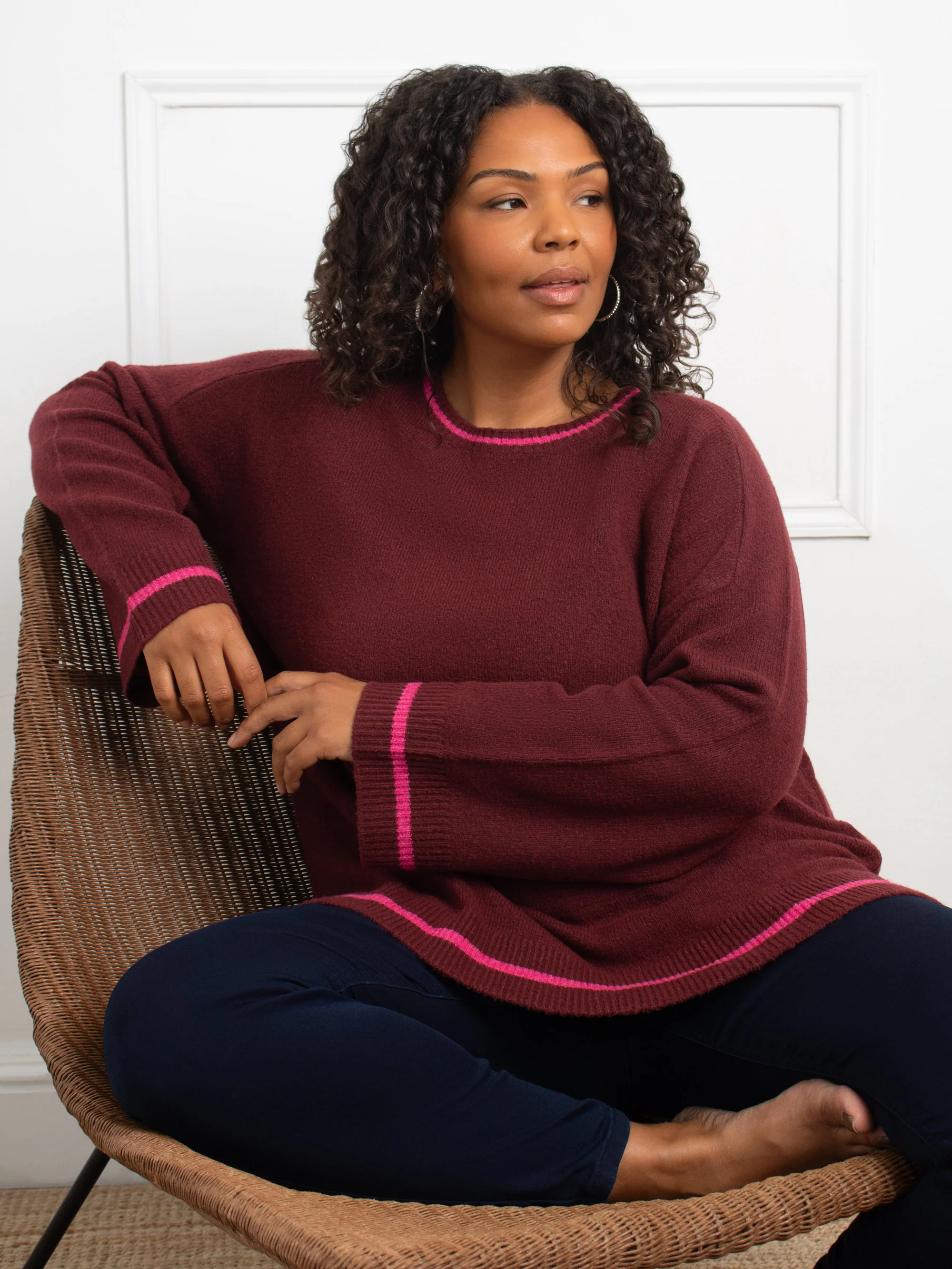 Red Contrast Stripe Jumper