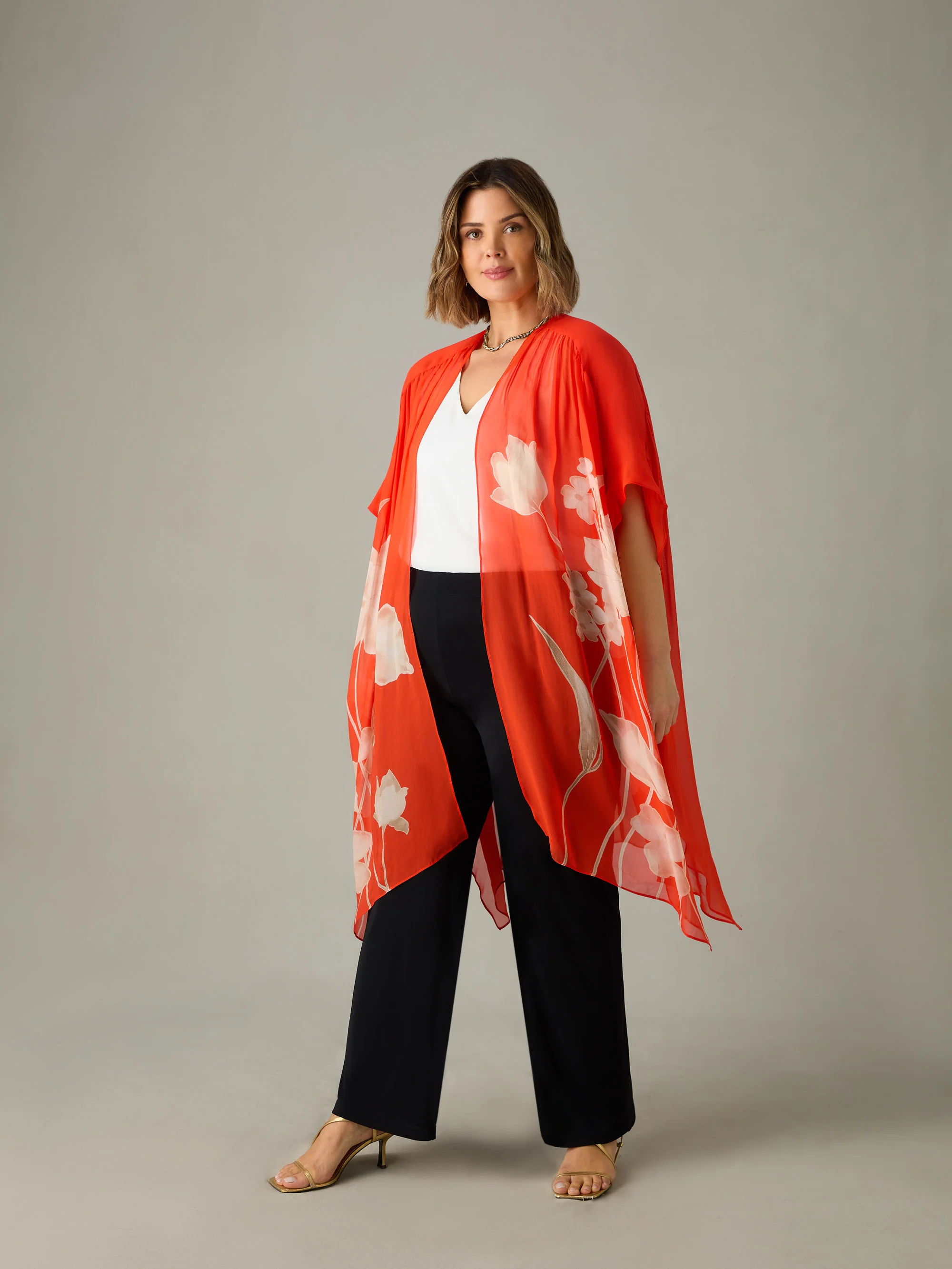 Red Floral Print Kimono - Image 2