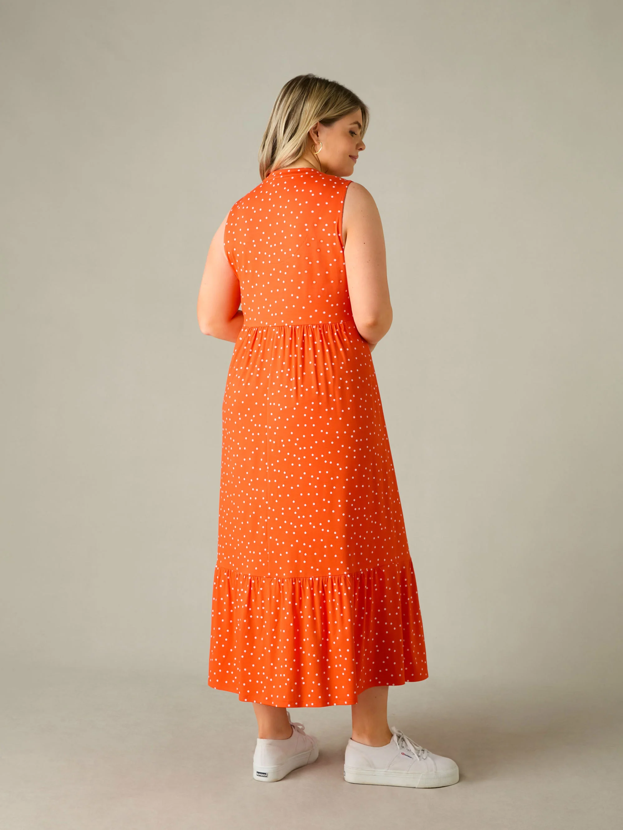 Red Spot Jersey Sleeveless Midi Dress - Image 6