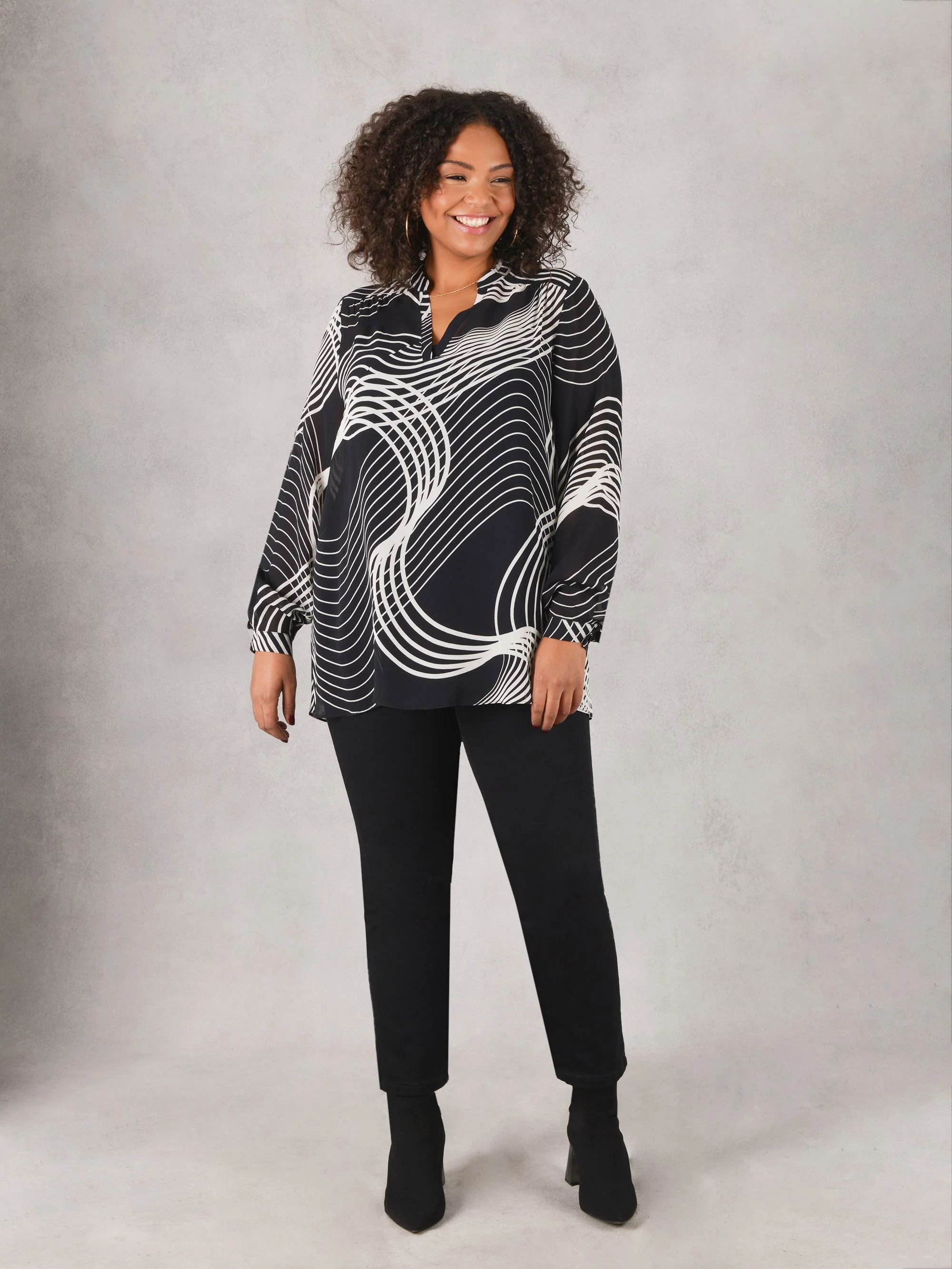 Black & White Swirl Print Blouse