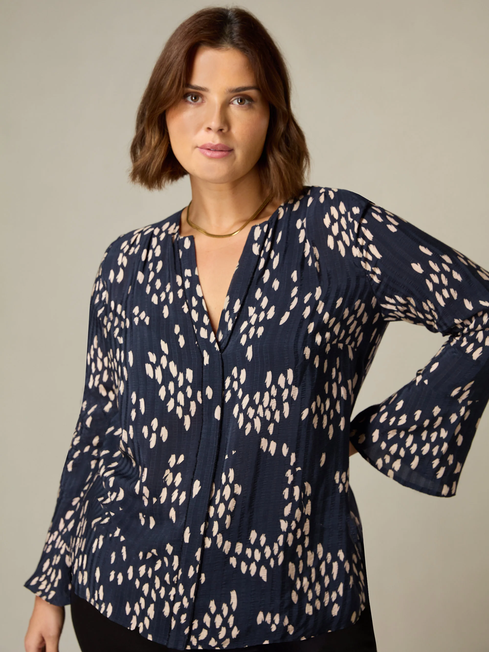 Stone Dash Print Flute Sleeve Blouse