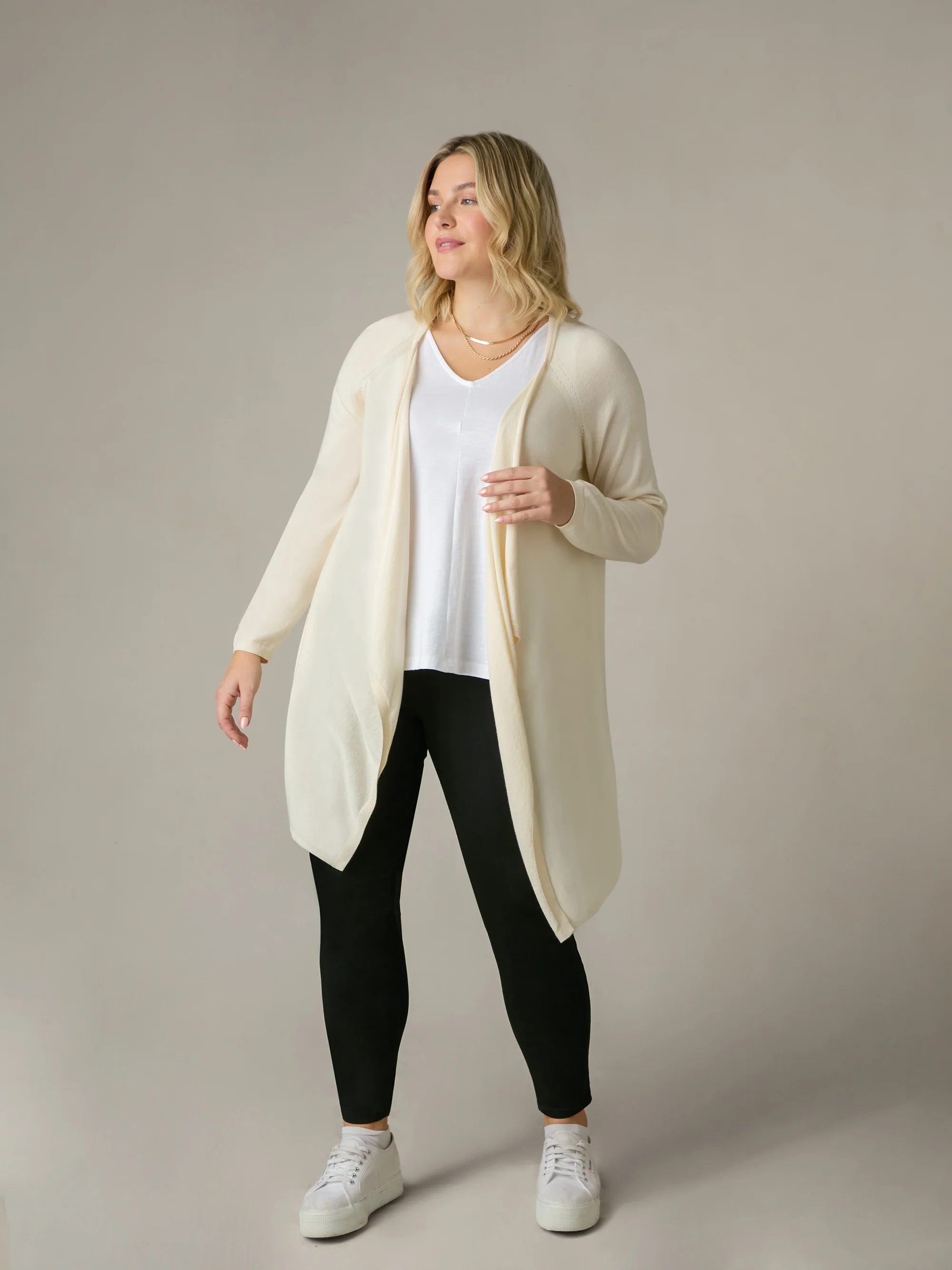 Stone Knitted Waterfall Cardigan