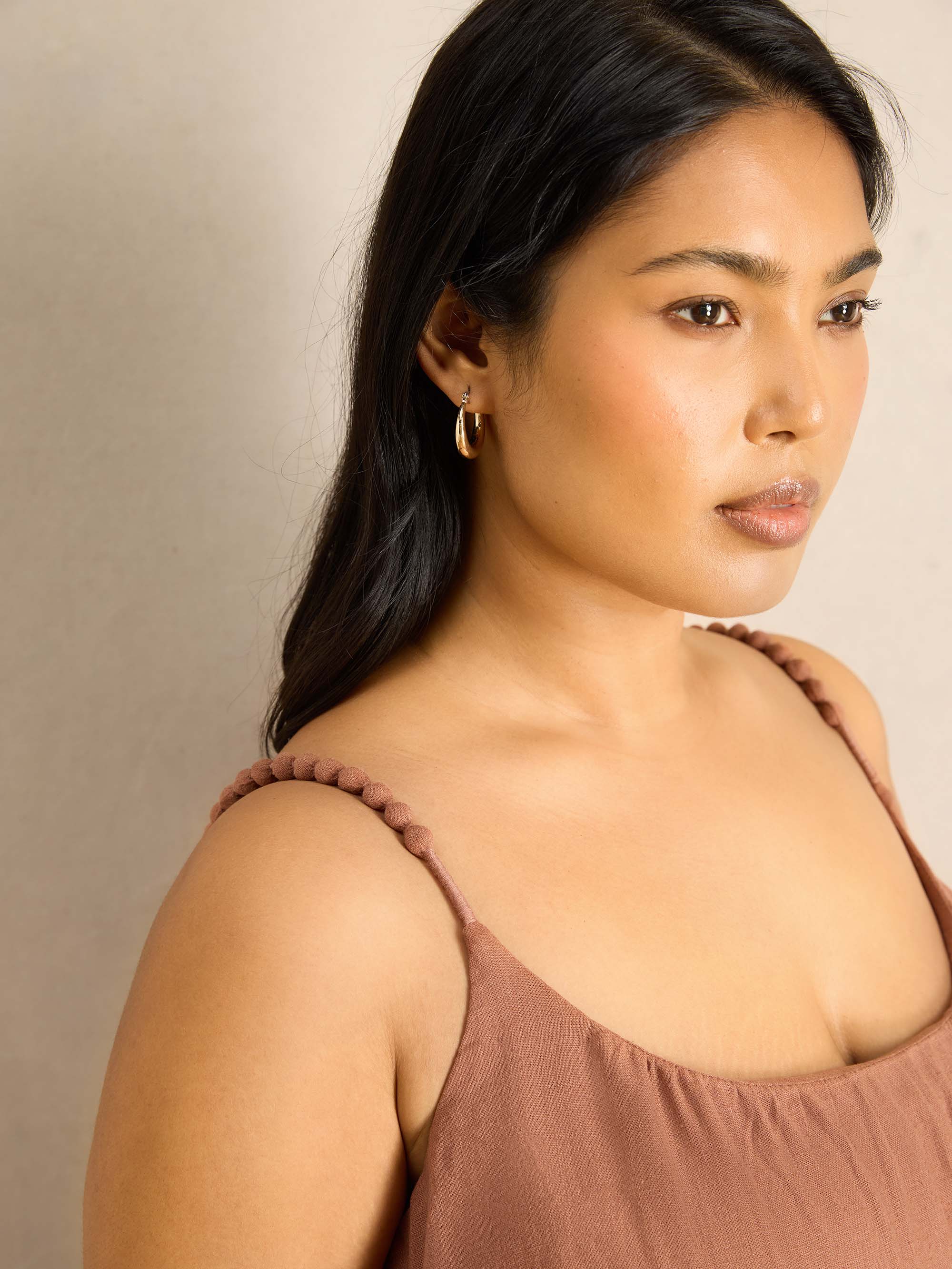 Tan Linen Blend Bobble Trim Maxi Dress - Image 6