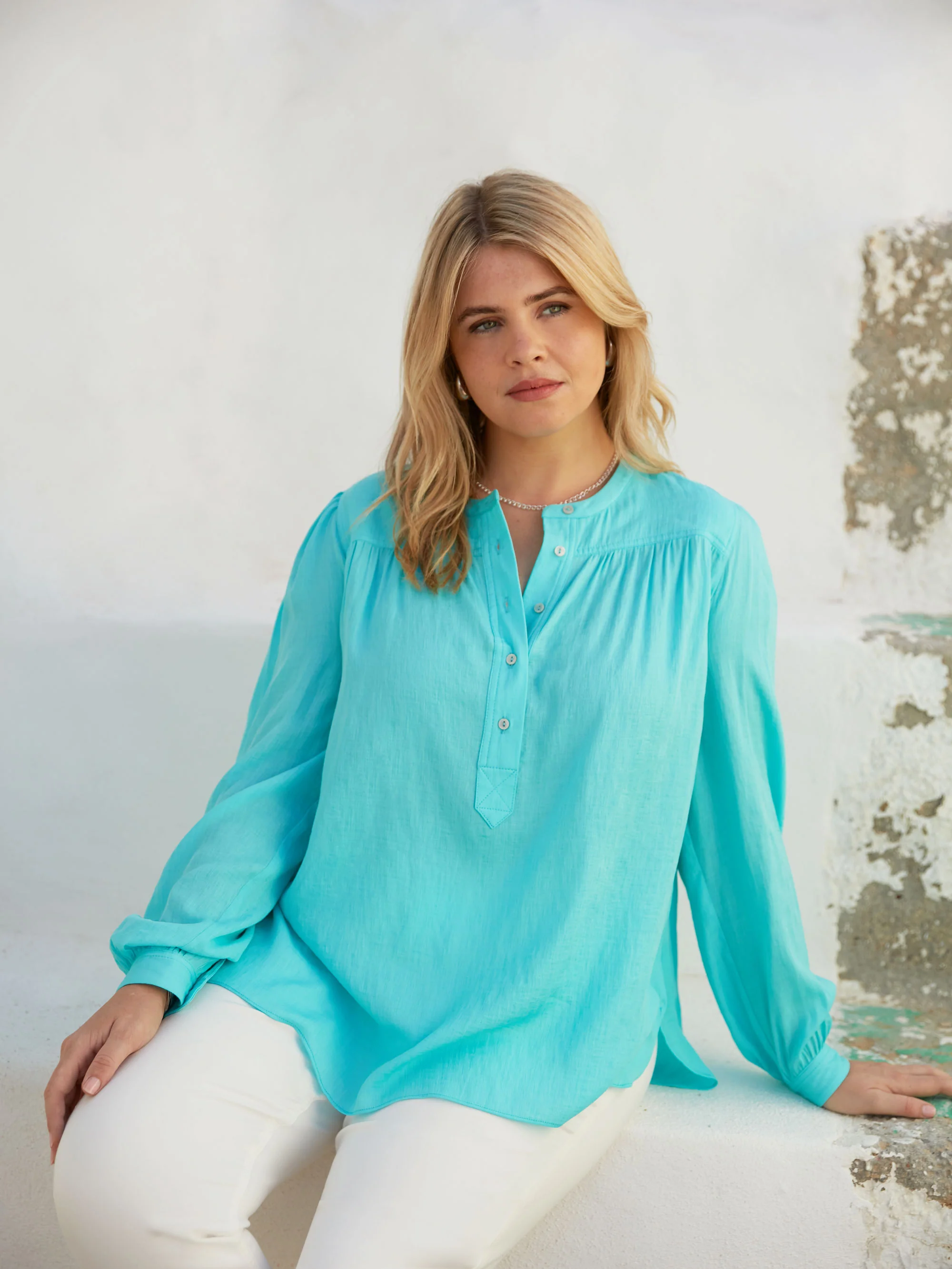 Turquoise Nehru Collar Blouse
