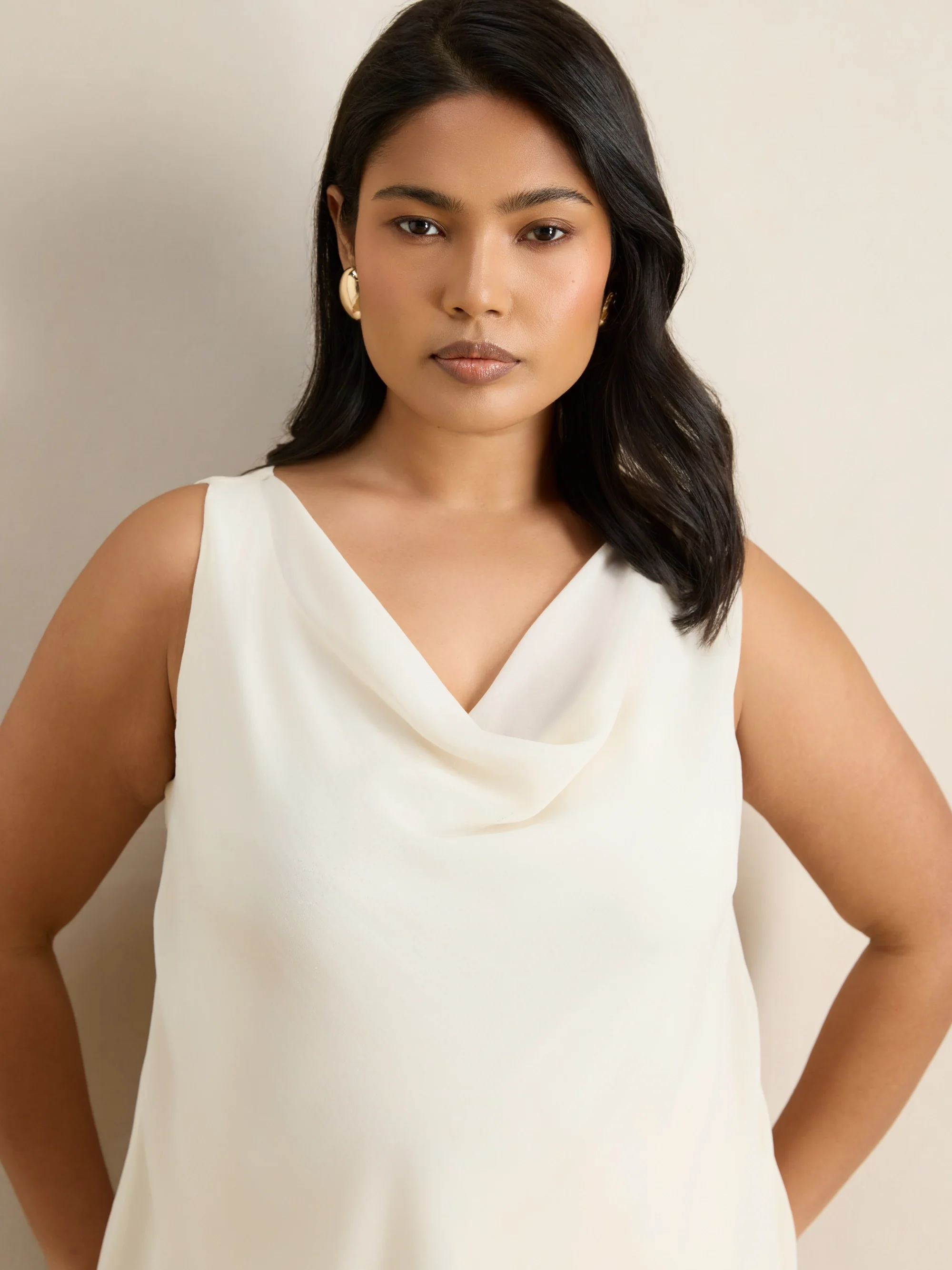 Ivory Cowl Neck Chiffon Overlay Vest - Image 3