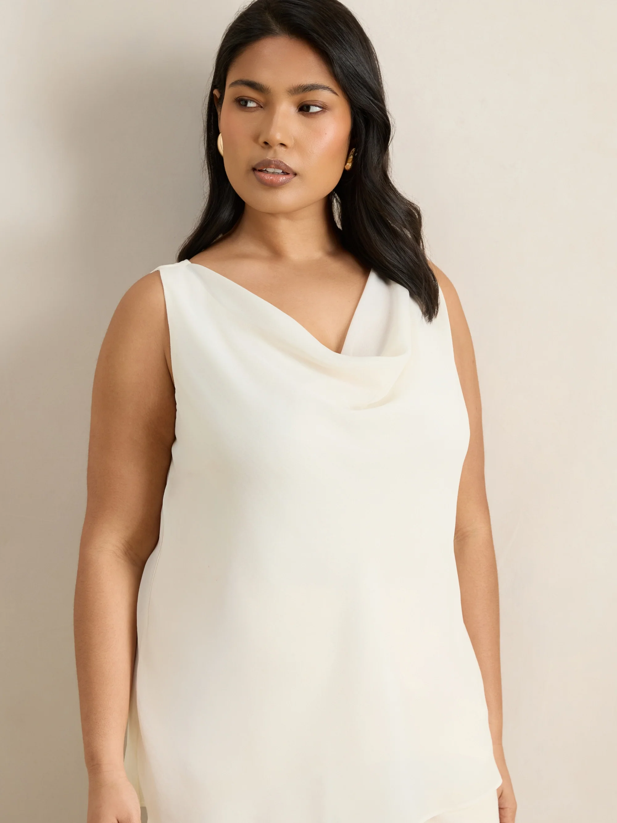 Ivory Cowl Neck Chiffon Overlay Vest - Image 4