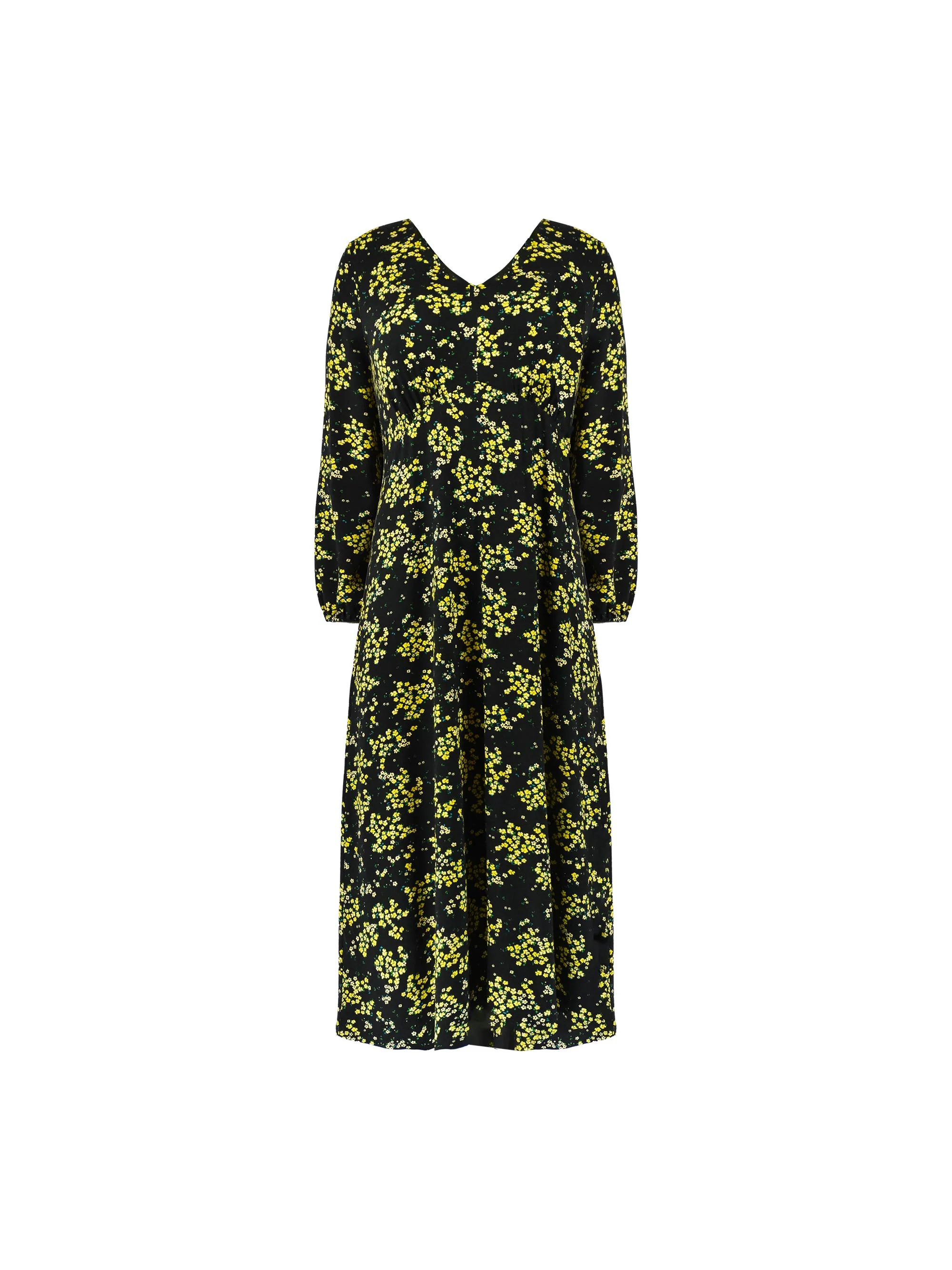 Yellow Ditsy Print Jersey Gathered Waist Midi Dress - Image 7